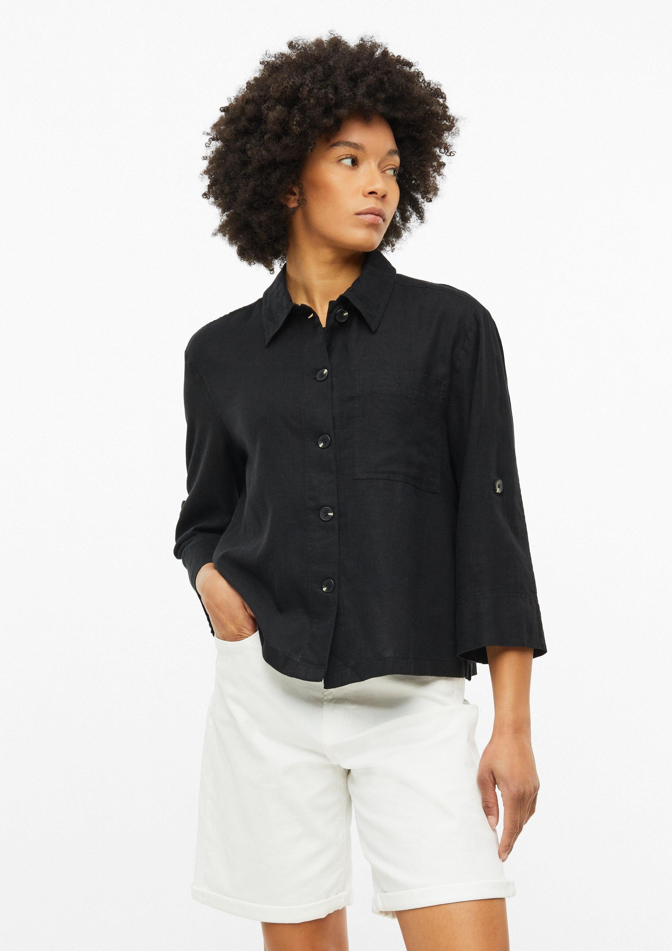s.Oliver Kurzarmbluse Bluse Leinenmix-Bluse mit Turn-up
