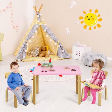 COSTWAY Kindersitzgruppe, Kindertisch mit 2 Kinderstühlen, Holz