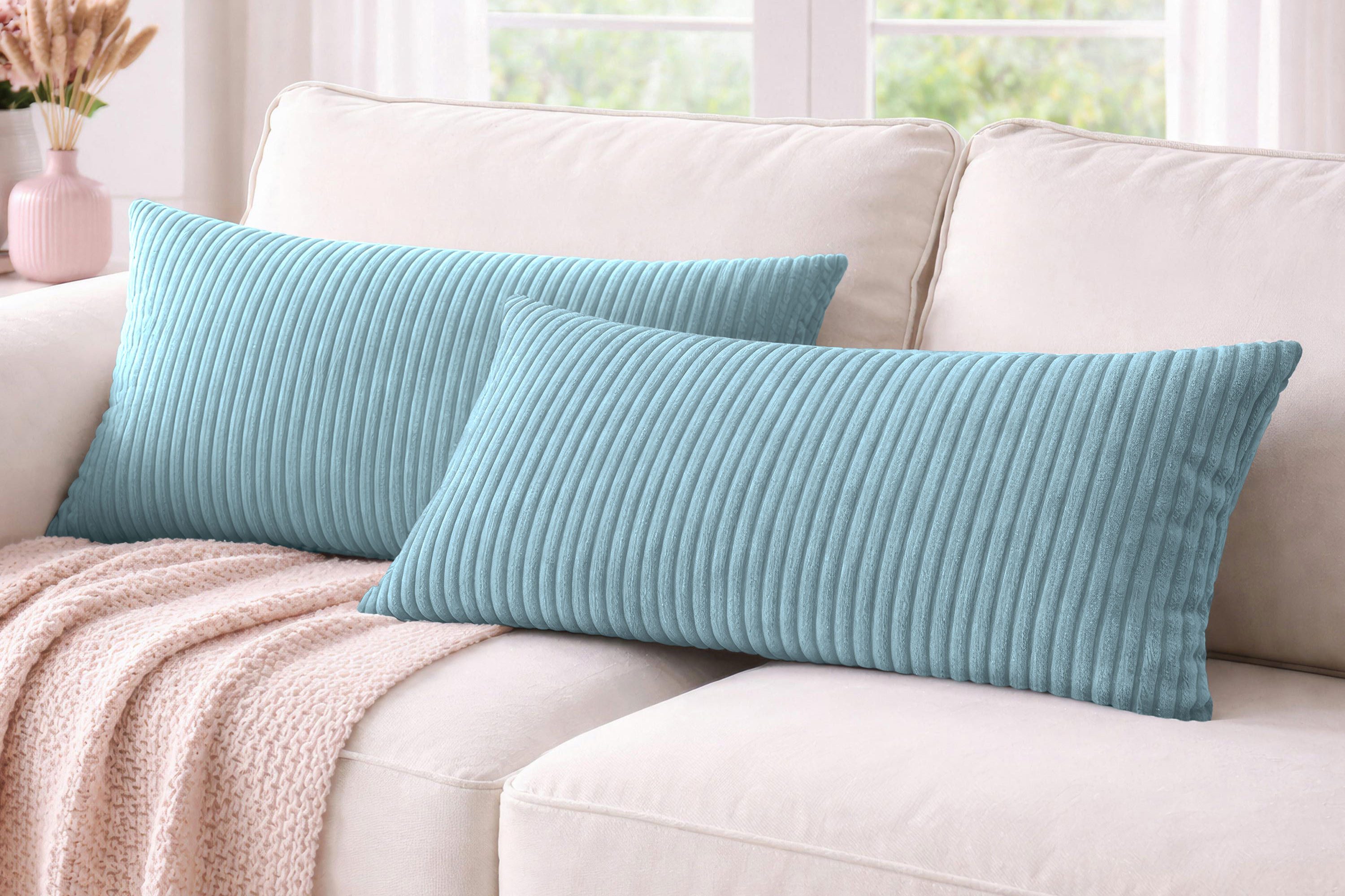 Amilian Dekokissen 40x80 cm 2er Set mit Füllung – Cord-Optik Sofakissen, mit Füllung und Bezug, formstabil, Hotelverschluss