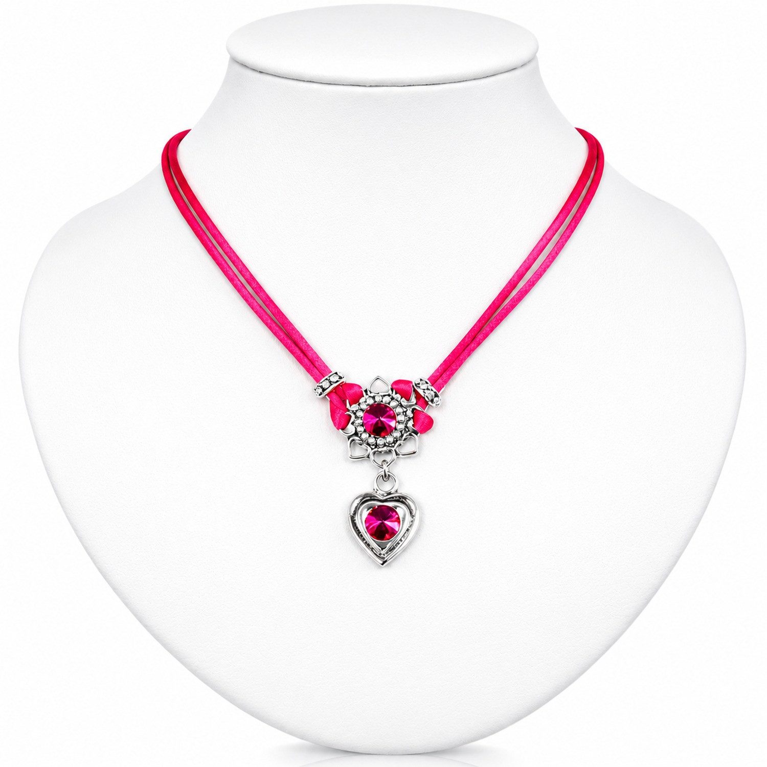 LUISIA® Kette mit Anhänger Chiara mit Herzblüte, Strassherz und Premium Kristallen (inkl. Schmuckbox) – Bild 4 von 5