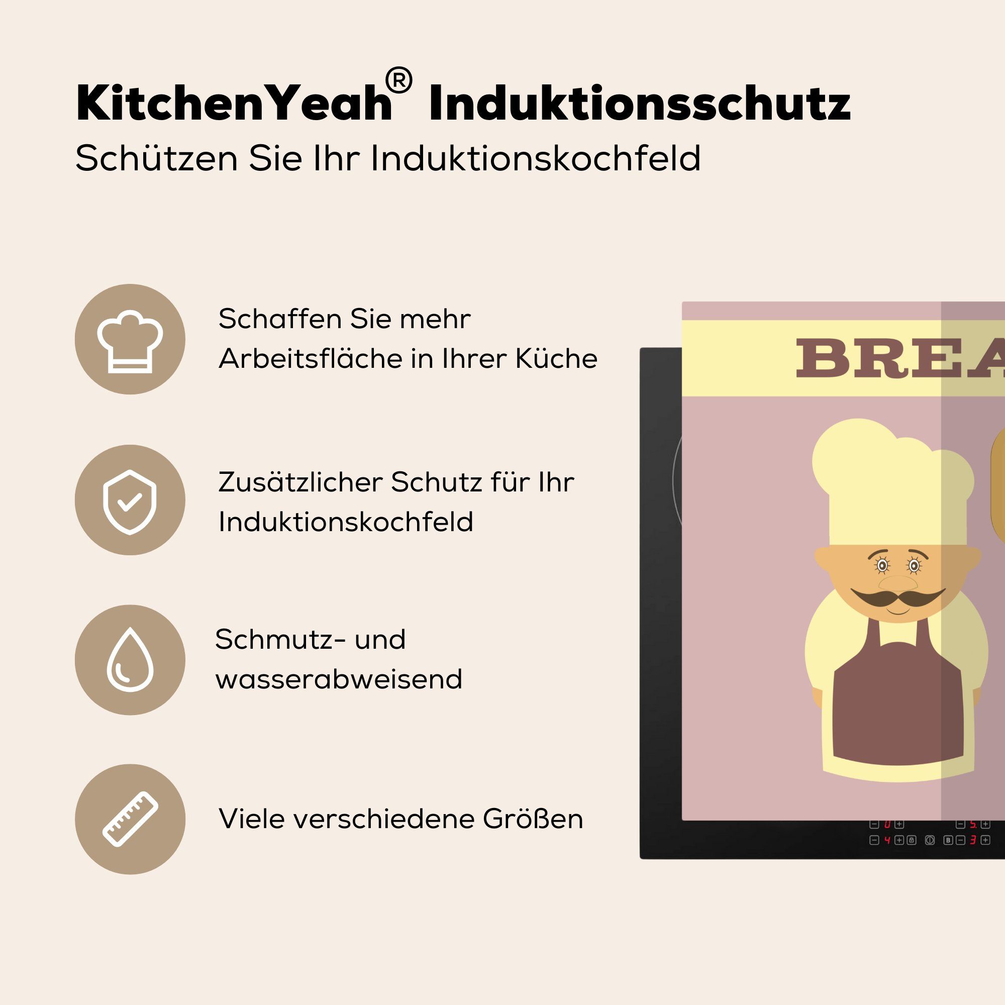 MuchoWow Herdblende-/Abdeckplatte für Lila küche Bäcker Ceranfeldabdeckung, - Vintage, 78x78 Vinyl, cm, - tlg), Arbeitsplatte (1