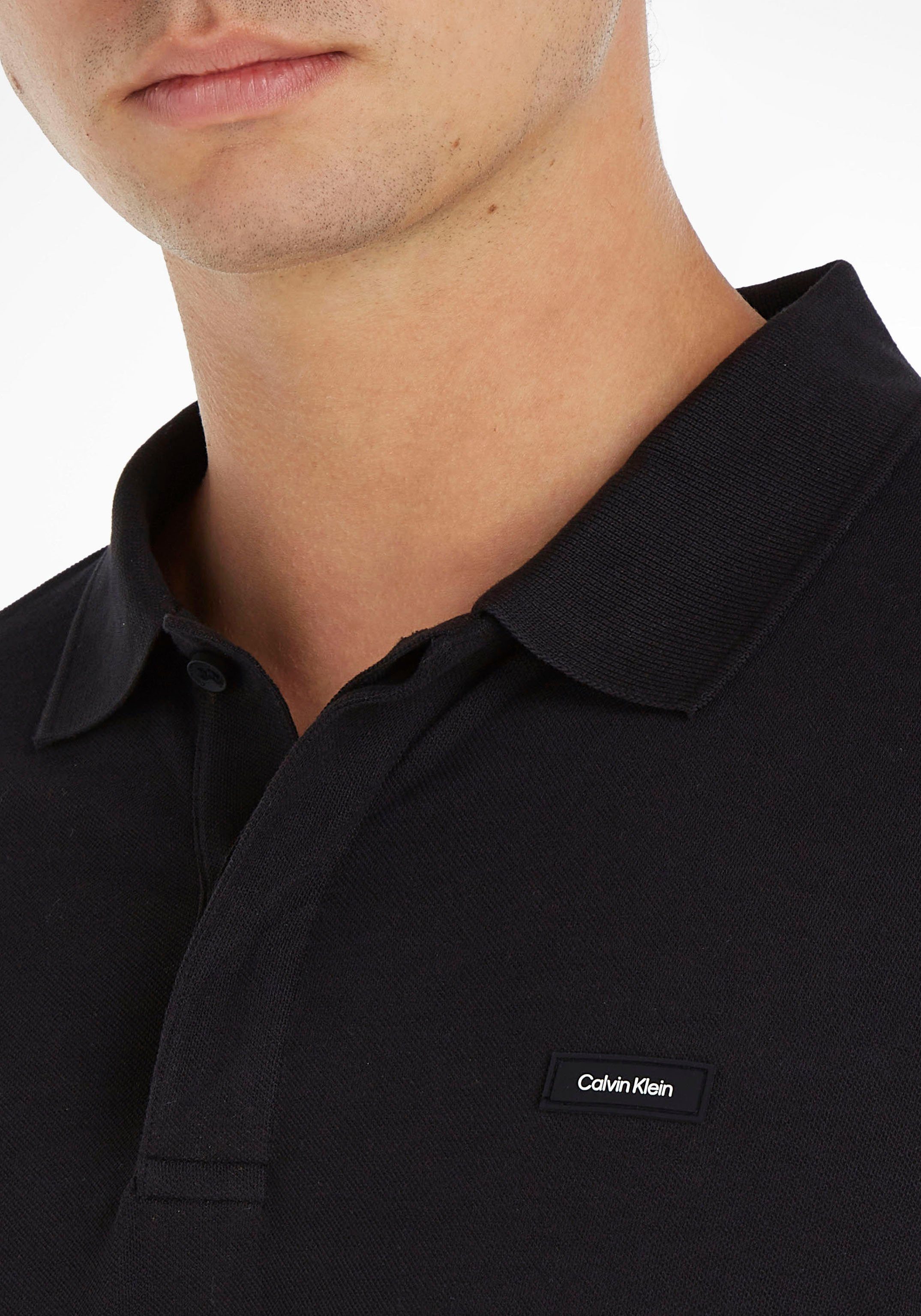Klein Polokragen PIQUE Poloshirt Black Calvin Ck LS STRETCH mit POLO knopflosem