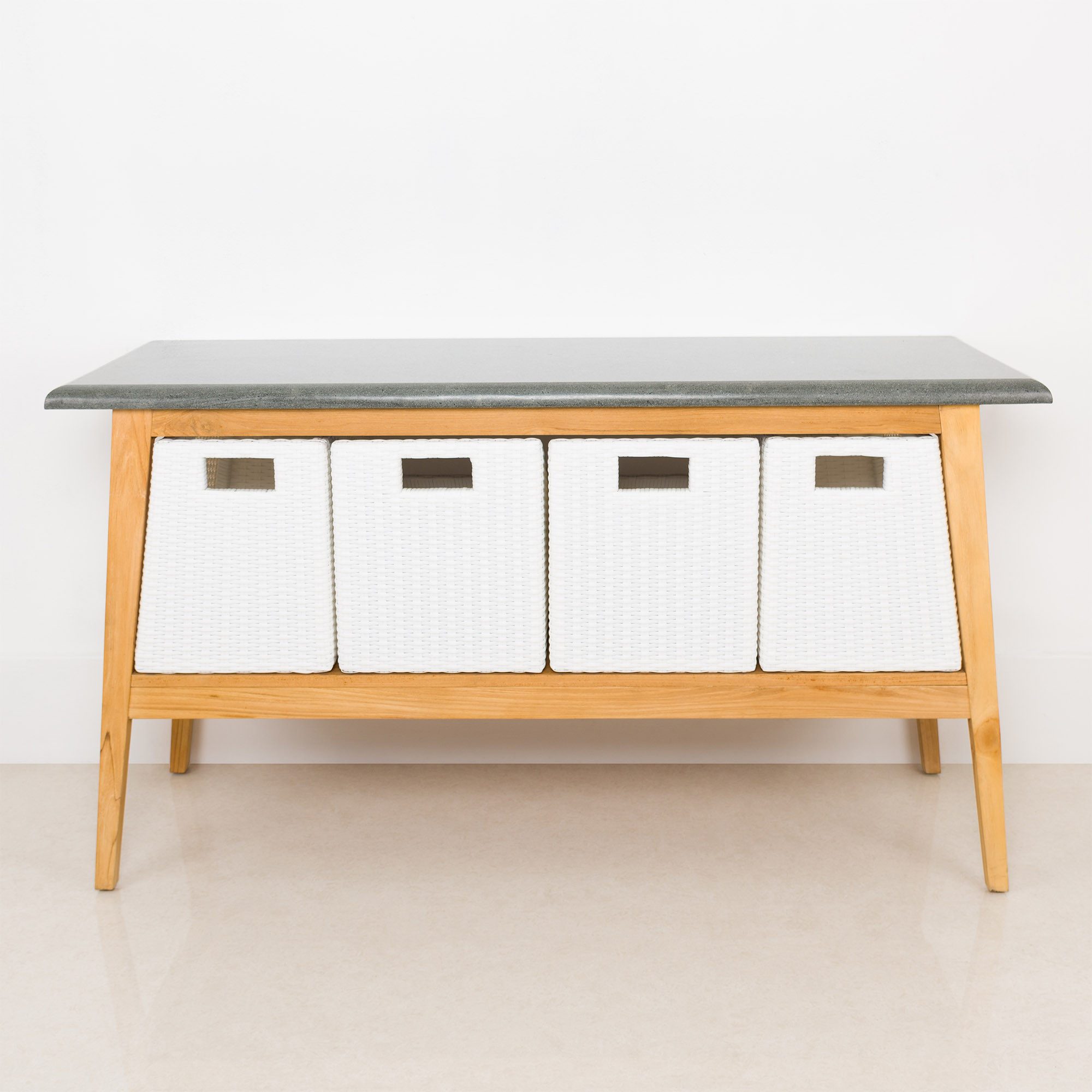 wohnfreuden Waschbeckenunterschrank Teakholz Waschtisch TITIN 140 cm mit Naturstein Platte
