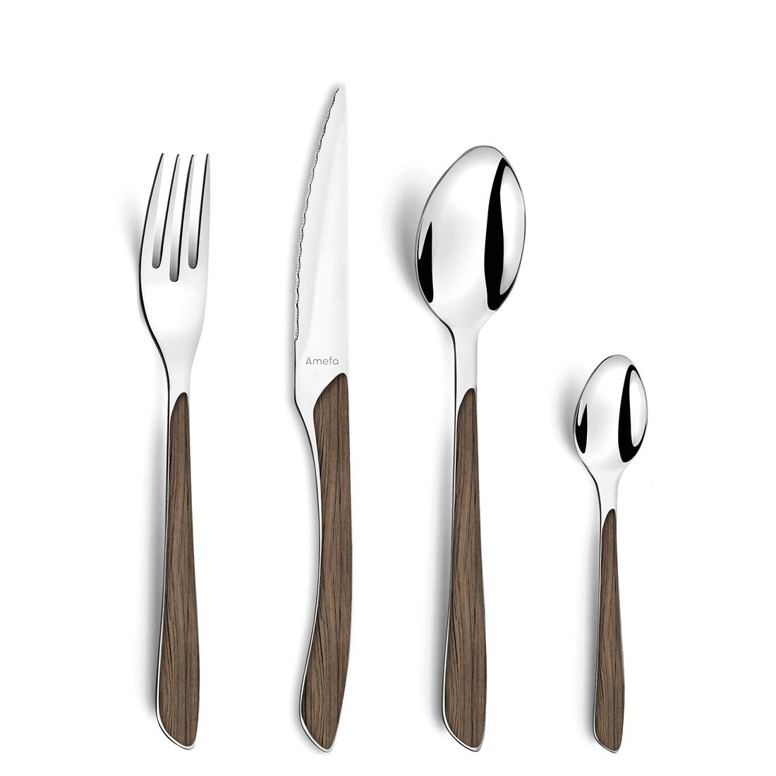 Amefa Besteck-Set ECLAT NATURE (24-tlg), 6 Personen, Edelstahl 18/0, Griff in Holzoptik dunkelbraun