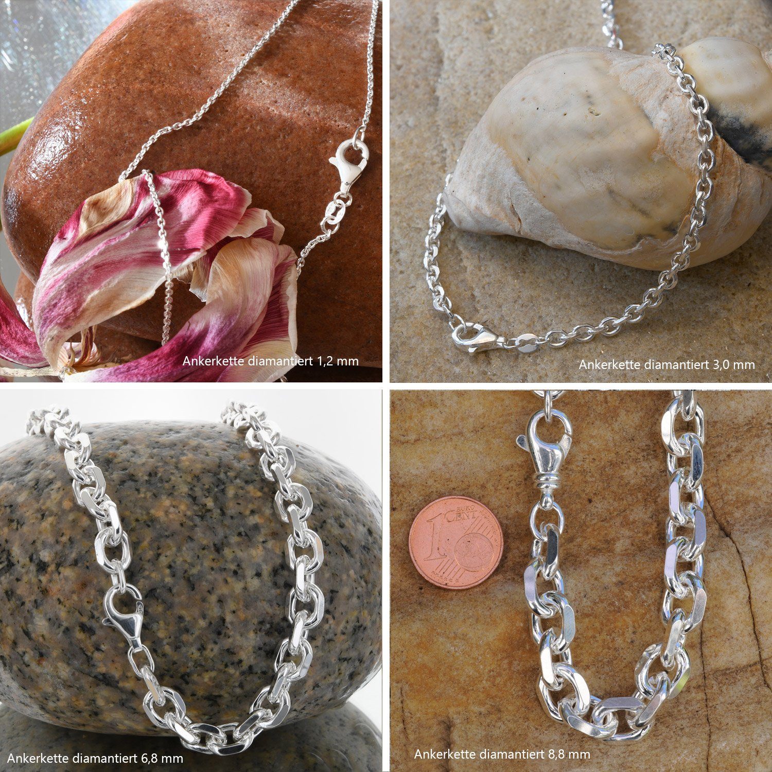 HOPLO Silberkette Ankerkette diamantiert Länge 50cm günstig online kaufen