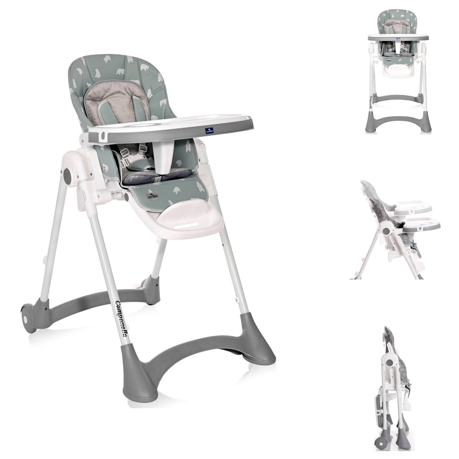 Lorelli Kombihochstuhl Kinderhochstuhl Campanella, klappbar Rollen einstellbare Höhe Lehne Gurte