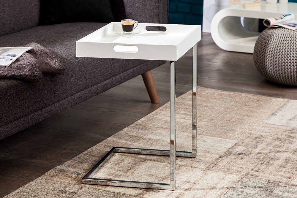 Platte · Tablett Wohnzimmer · silber, · abnehmbare Design CIANO Modern Beistelltisch Metall 40cm riess-ambiente weiß / ·
