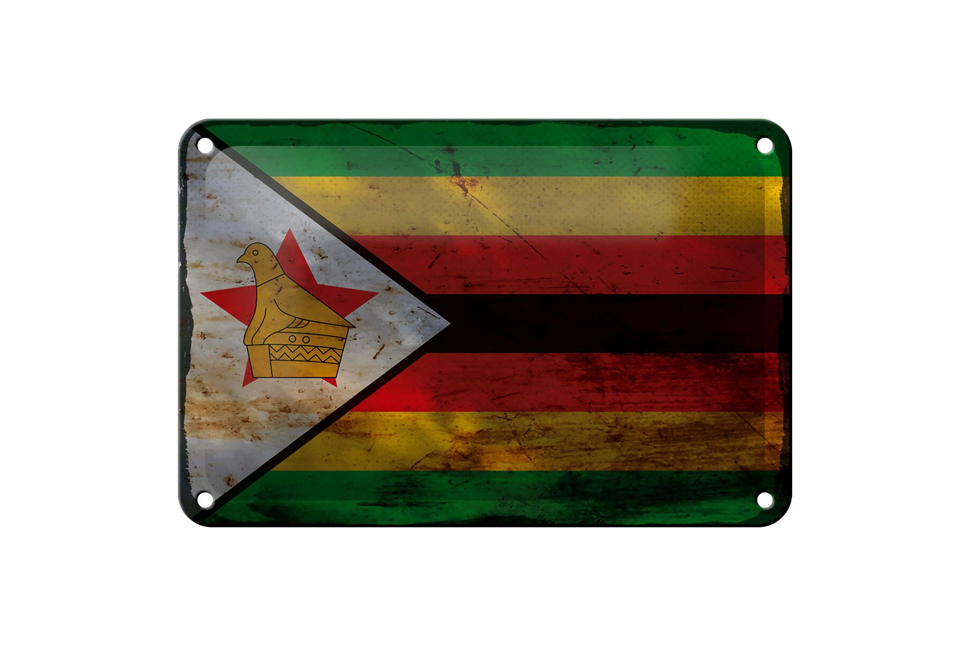 Femer GmbH Metallschild Flagge Simbabwe 18x12cm Flag of Zimbabwe Rost, (1 St), gewölbte Oberfläche, abgerundete Ecken, umgeschlagene Kanten