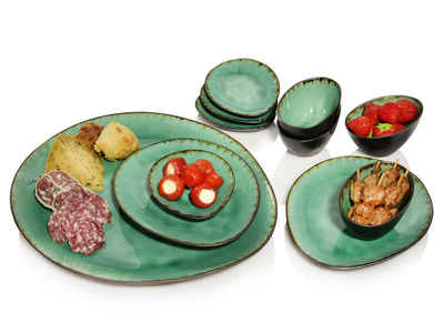 SÄNGER Servier-Set Palm Beach, Steingut, (Set, 11-tlg., 1x Servierplatte, 2x Dessertteller, 4x Dipschale, 4x Unterteller), spülmaschinengeeignet, erweiterbar