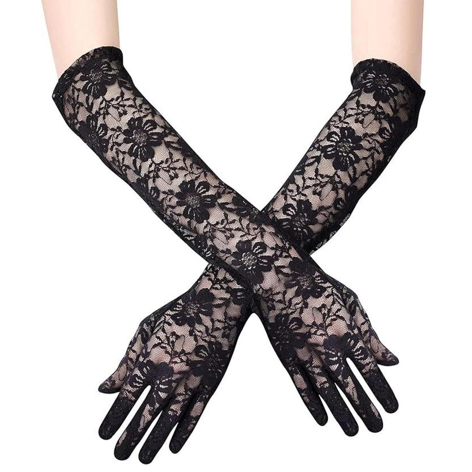 LuxusKollektion Kostüm Damen Handschuhe Lang Spitze Schwarz