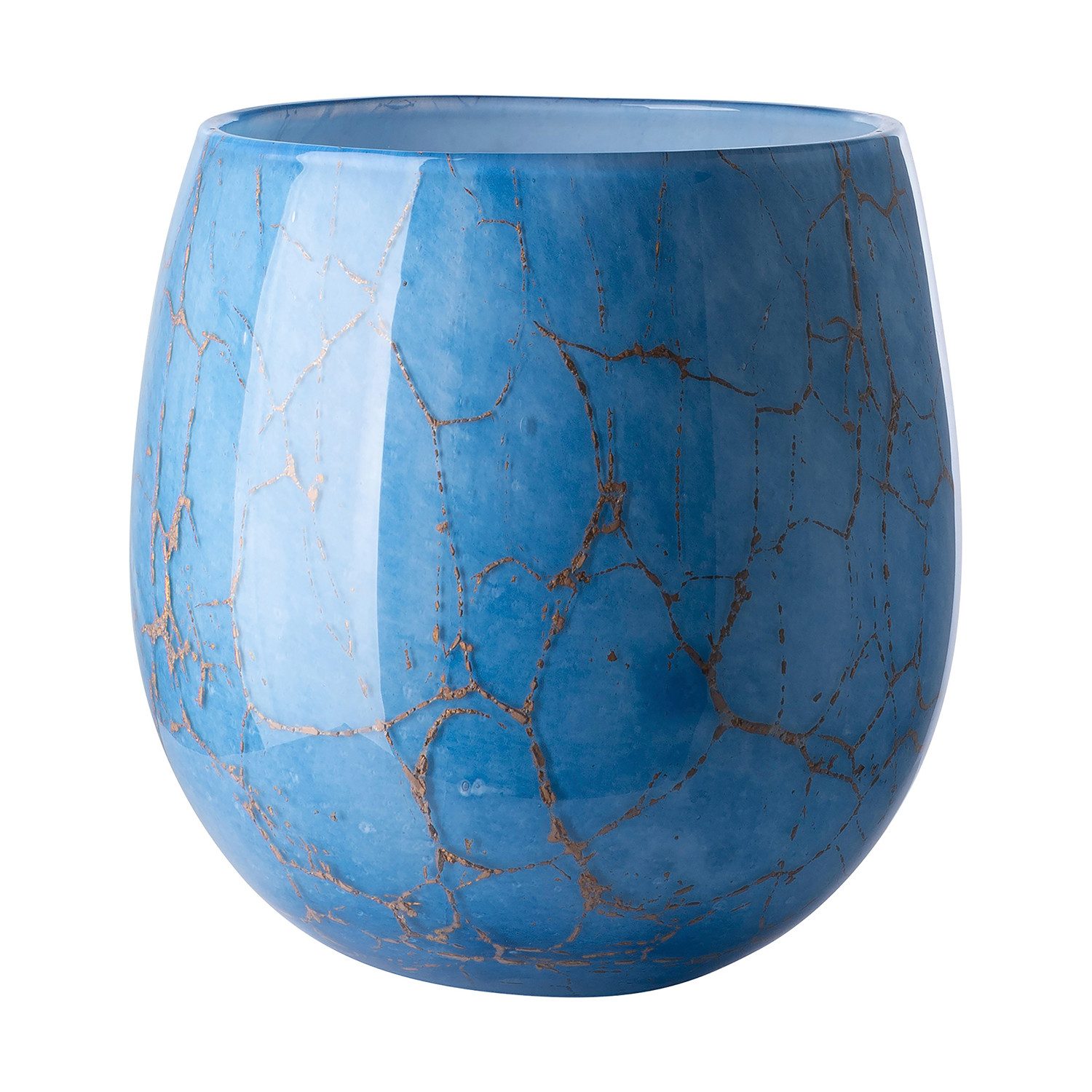 Fink Tischvase COSMIC Vase - blau-gold - Opalglas - H. 22cm x Ø 19cm - Tischvase (1x Vase; Windlicht, 1 St., Blumenvase - Laterne - Tischvase - Kerzenhalter), Blumenvase Laterne Tischvase Kerzenhalter 4-in-1 Dekoration