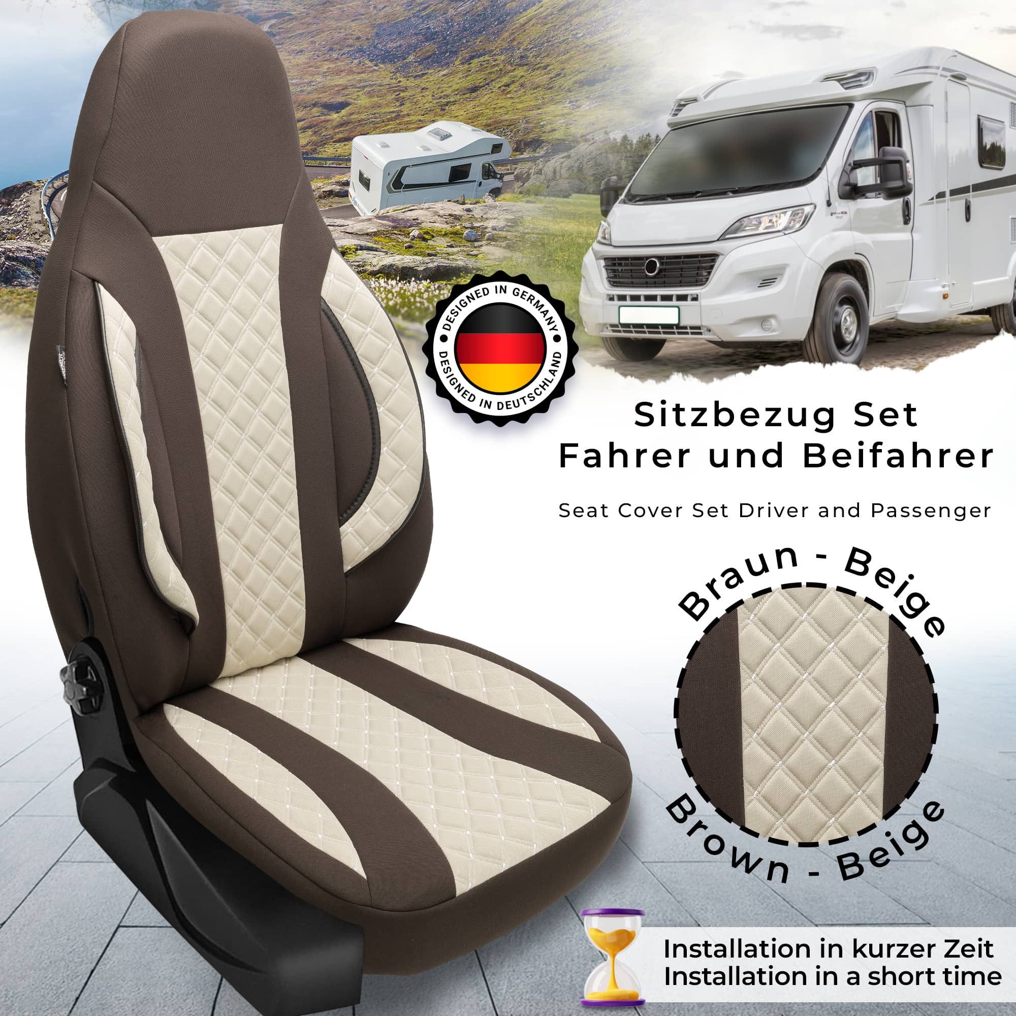 BREMER SITZBEZÜGE Autositzbezug für für Clever Vans Drive (WPL411), Set, Schonbezüge Sitzbezüge Fahrer und Beifahrer, in Braun/Beige