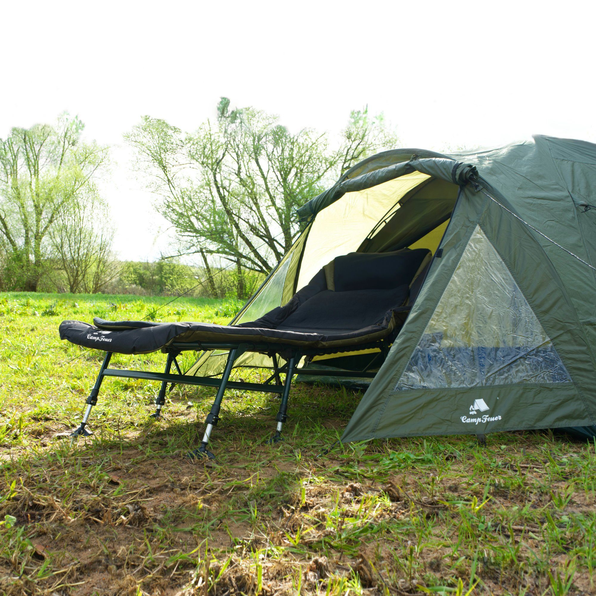 CampFeuer Angelliege Karpfenliege XXL, 210 x 85 x 45-60 cm, Komfortable Liege, Feldbett