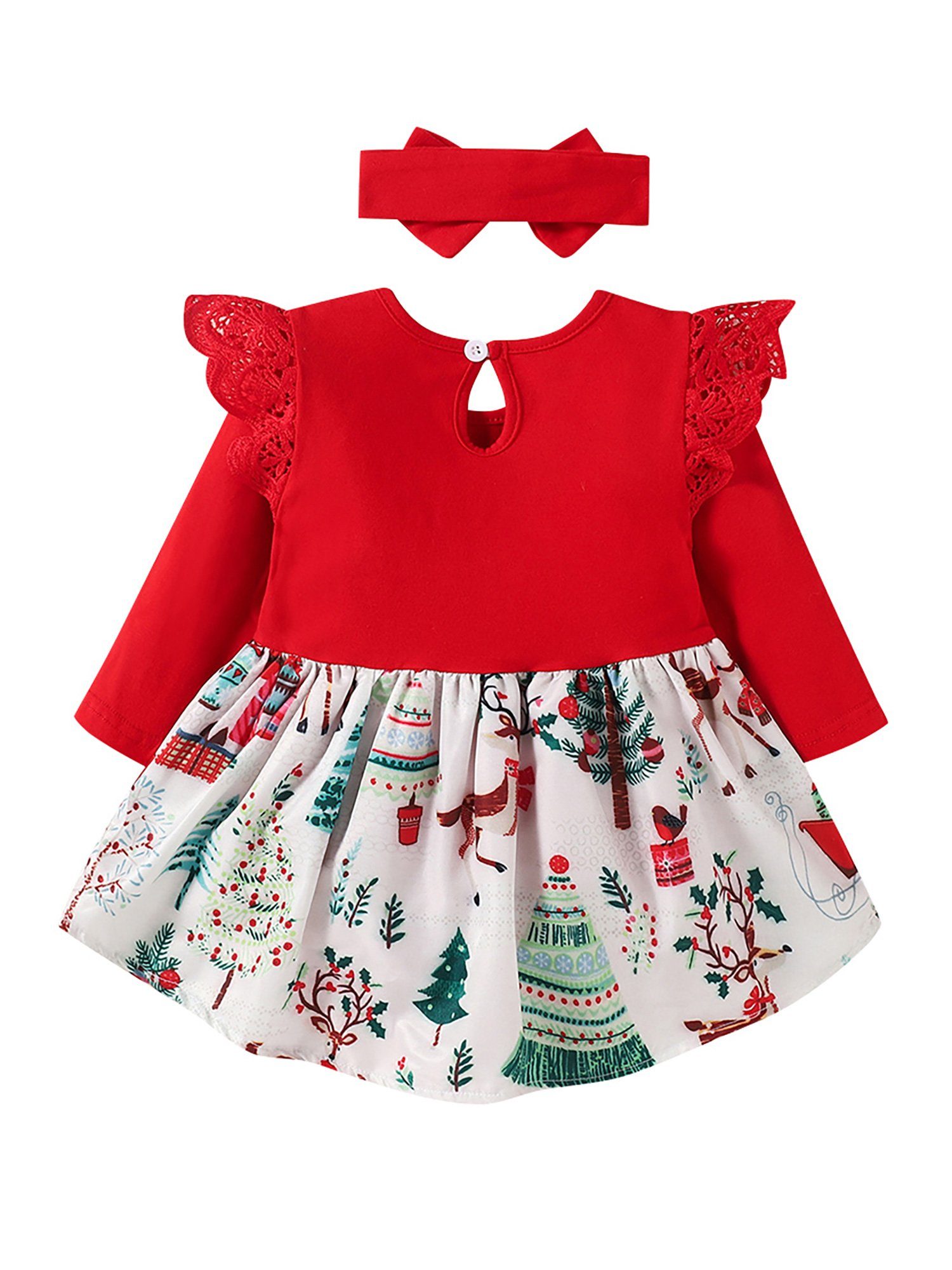 Tüllkleid Rot Elchdruck langärmelig Loalirando Weihnachtskleid für Mädchen und Neugeborene 