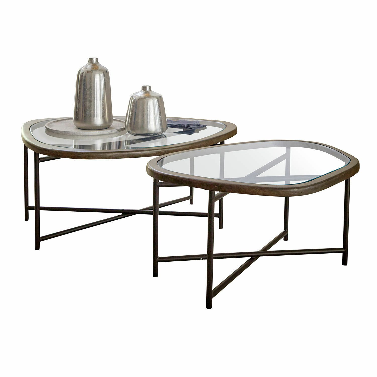 Mirabeau Couchtisch Couchtisch 2er Set Kembria braun/schwarz/klar