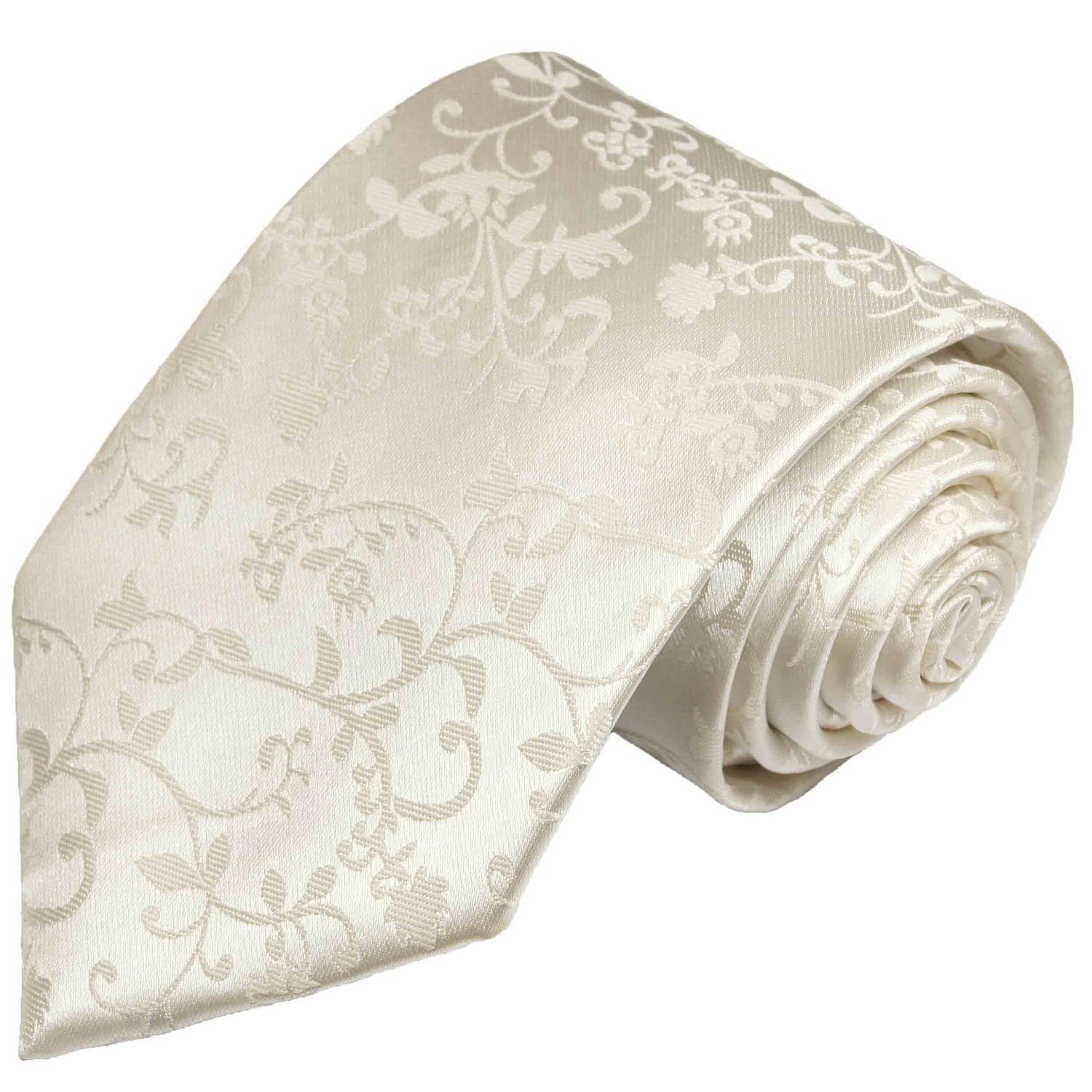 Einstecktuch) floral 100% 930 ivory Bräutigam Tuch Krawatte Seide Hochzeit mit 2-St., Malone Breit (8cm), Hochzeitskrawatte (Set, mit Krawatte Paul