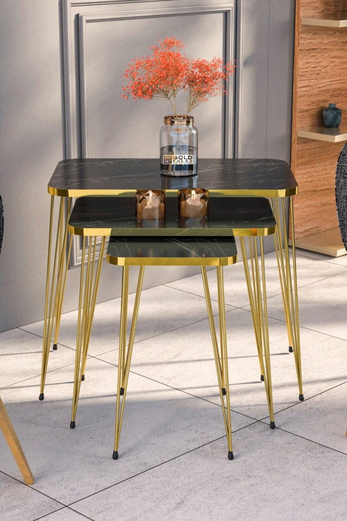 en.casa Couchtisch (3-St), mit goldfarbener PVC-Kante 89322047 günstig online kaufen