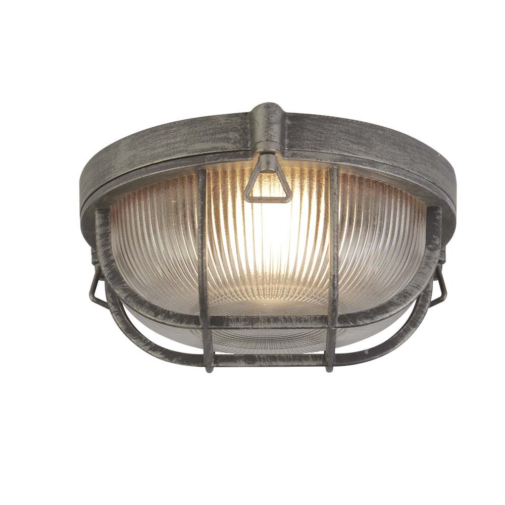 Searchlight Außen-Deckenleuchte, Leuchtmittel nicht inklusive, Außenleuchte Deckenleuchte Balkonlampe Industriell Glas Alu silber