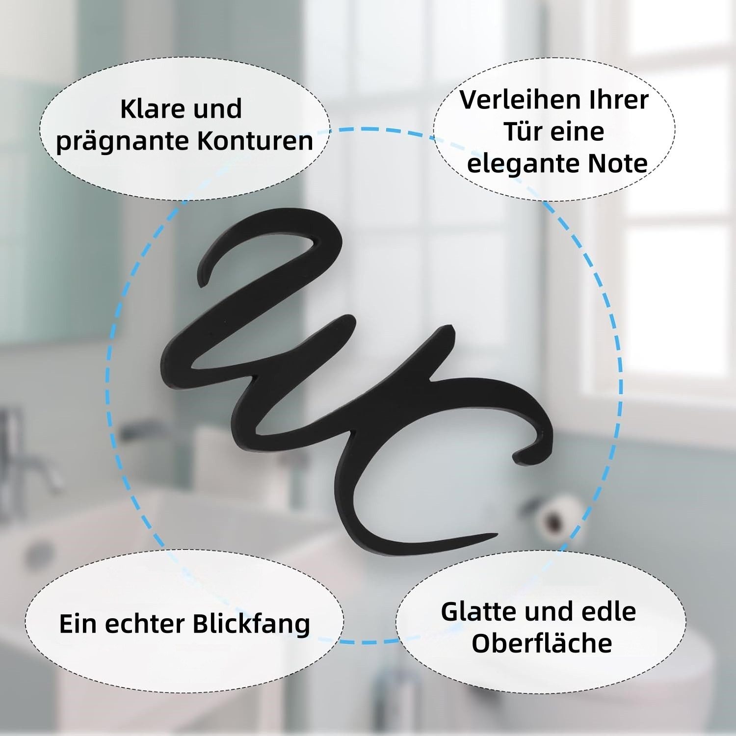 FOUORTUNATE-BEE Hinweisschild Selbstklebendes WC-Schild aus Acryl für Türen, Modernes Badezimmer-Symbol aus Acryl – Bild 3 von 5