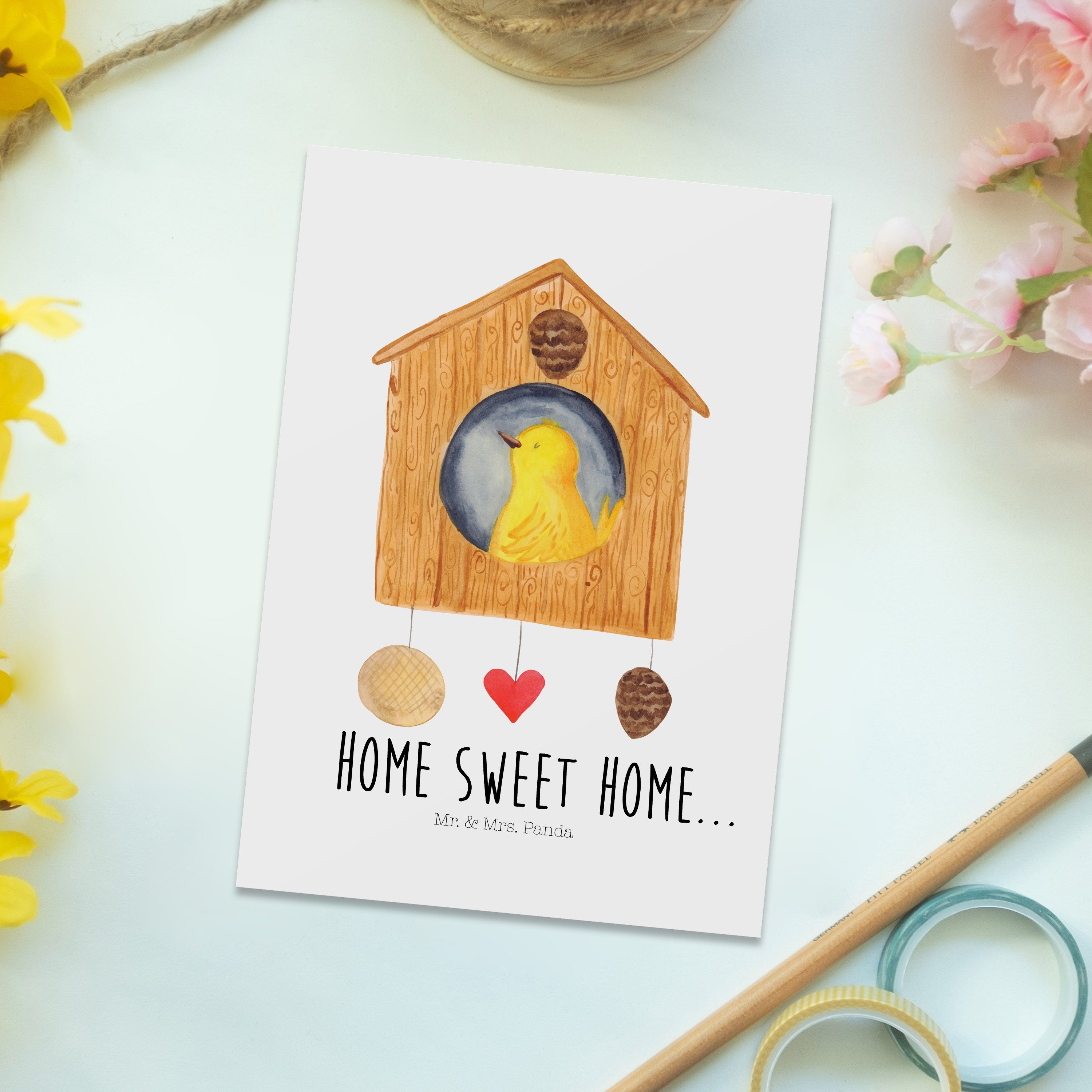 Home Geburtstagskar - Geschenk, Umzug, Einzug, - Panda Mr. Mrs. Weiß sweet Postkarte Vogelhaus &