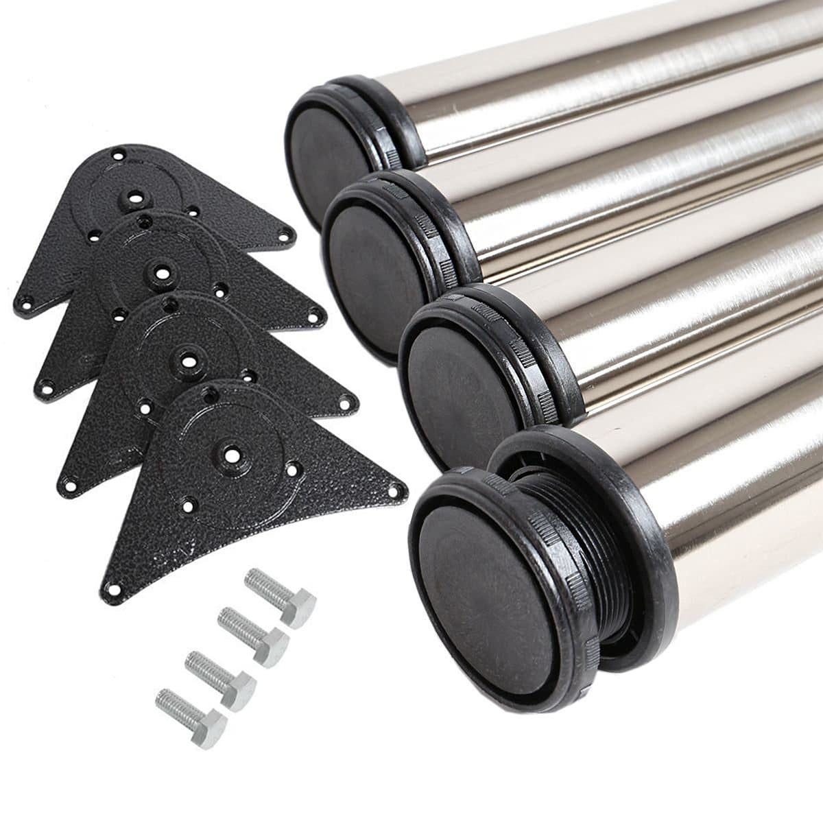 MS Beschläge Tischbein 4er Set Edelstahl-Optik 710mm Tischfüße Ø 60mm, höhenverstellbare Tischstempel Tischstützen mit Montageplatte