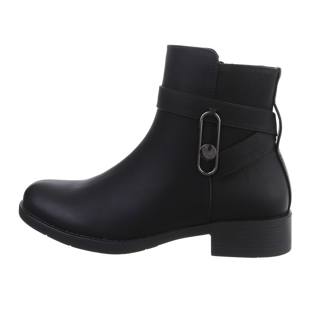 Schwarz Freizeit Damen Flache Stiefeletten Stiefelette in Ital-Design Blockabsatz