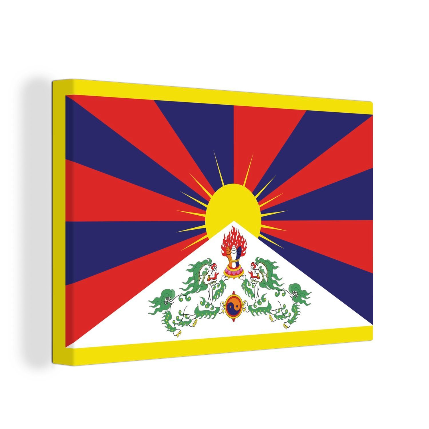 OneMillionCanvasses® Leinwandbild Eine Illustration der Flagge Tibets, (1 St), Wandbild Leinwandbilder, Aufhängefertig, Wanddeko, 30x20 cm
