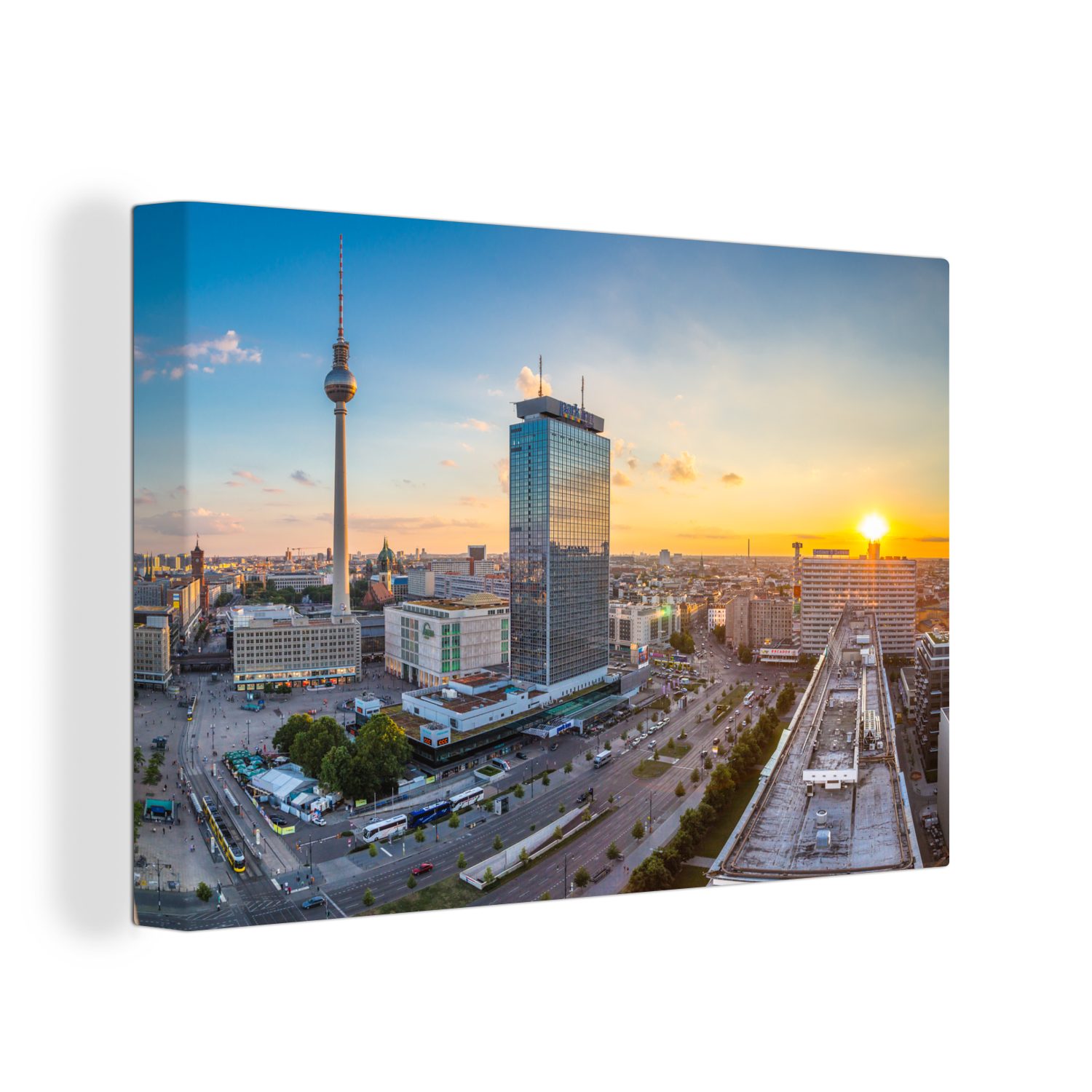 OneMillionCanvasses® Leinwandbild Ansicht des Alexanderplatzes in Berlin, Deutschland, (1 St), Wandbild Leinwandbilder, Aufhängefertig, Wanddeko, 30x20 cm