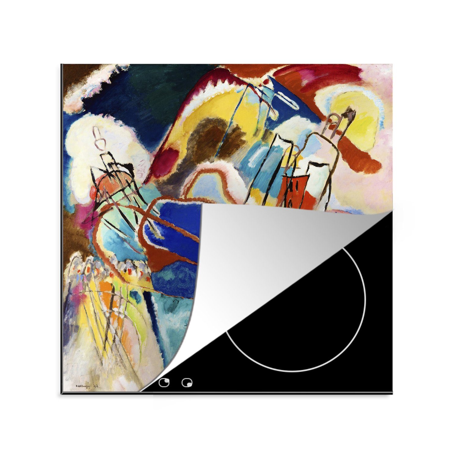 MuchoWow Herdblende-/Abdeckplatte Improvisation Nr. 30 - Kandinsky, Vinyl, (1 tlg), 78x78 cm, Ceranfeldabdeckung, Arbeitsplatte für küche