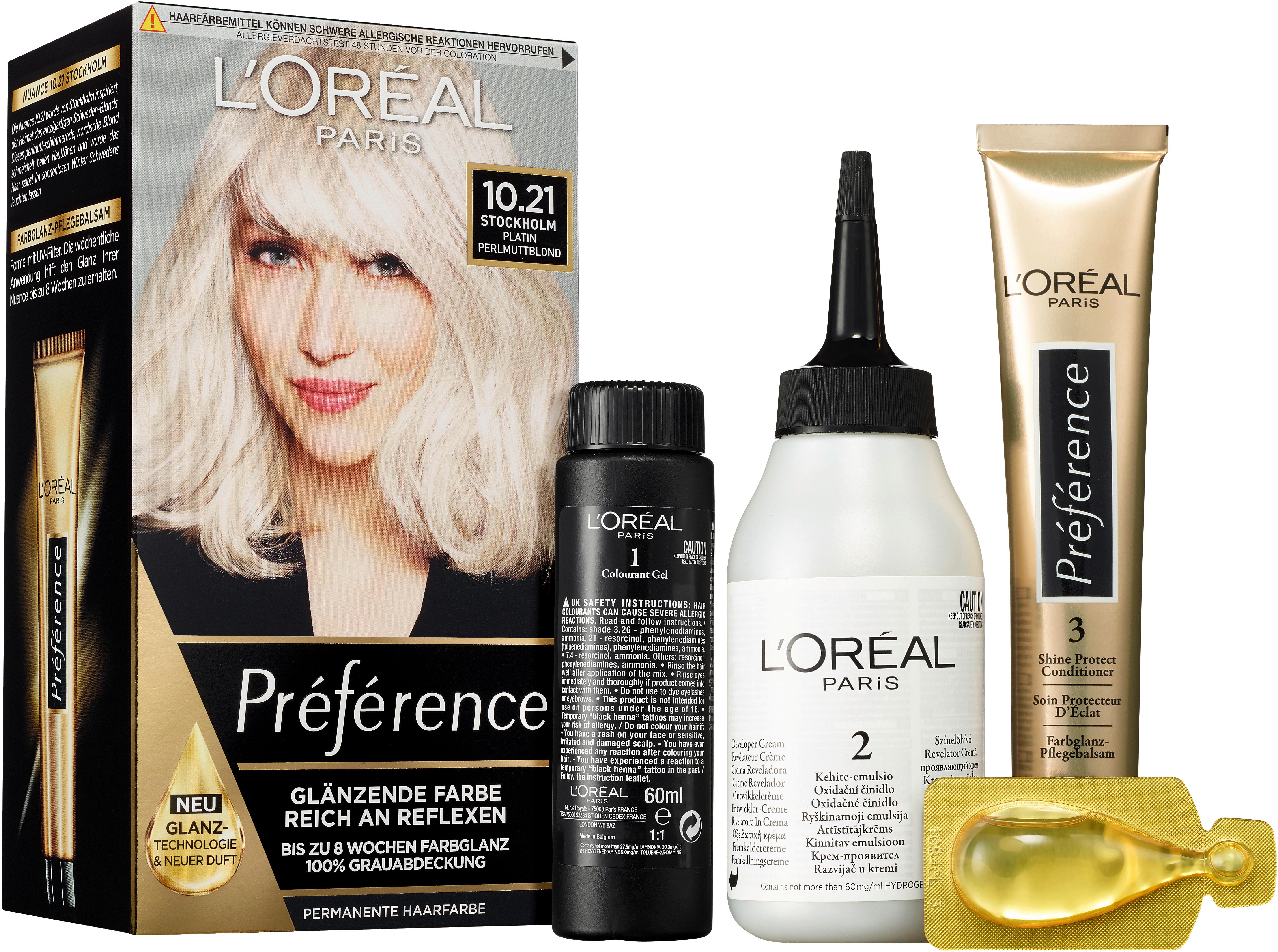 L'ORÉAL PARIS Coloration PRÉFÉRENCE HAARFARBE, Packung, 3-tlg., dauerhafte Haarcoloration mit 100% Grauabdeckung
