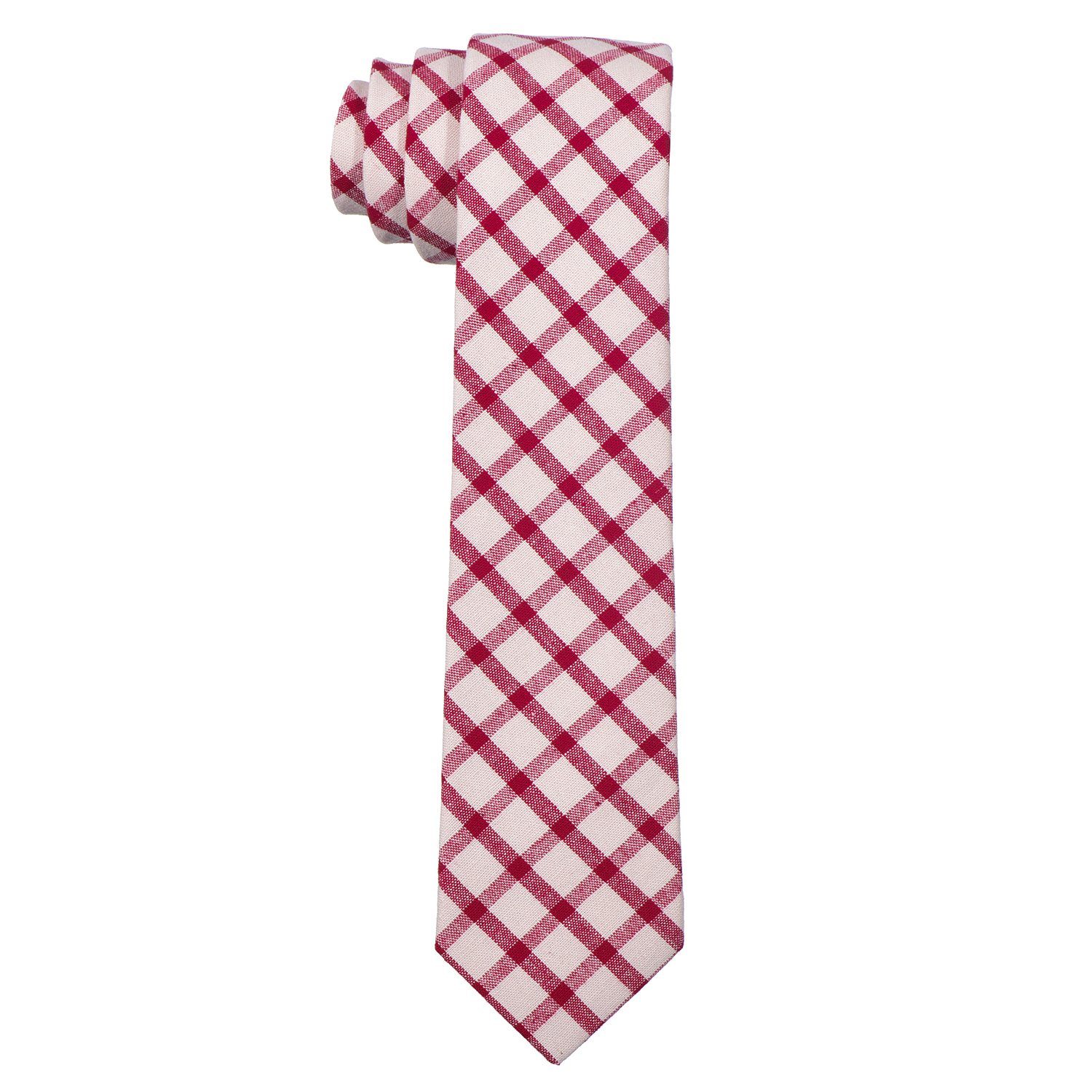 DonDon Krawatte Herren Krawatte 6 1-St., kariert oder 1x (Packung, oder kariert Veranstaltungen cm festliche oder Karos mit gestreift, für Baumwolle, Büro creme-rot Streifen Krawatte)