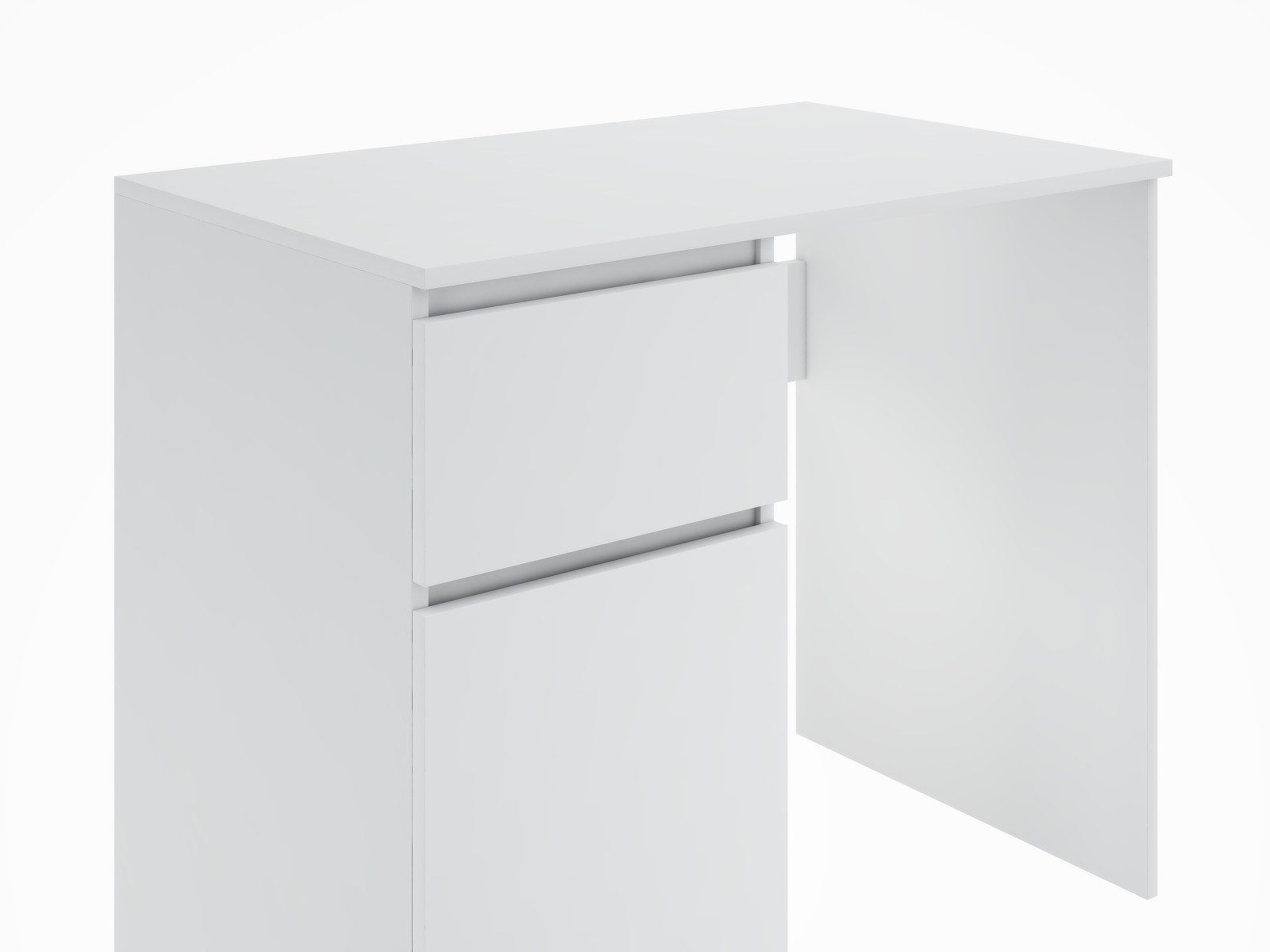 Furnify Computertisch 90 cm HERMES mit 1 Schublade & 1 Tür, Linksseitiger, Weiß