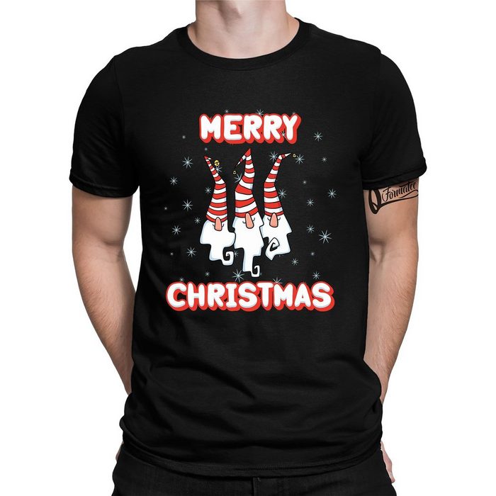 Quattro Formatee Kurzarmshirt Merry Christmas Weihnachtszwerge Herren T-Shirt (1-tlg)
