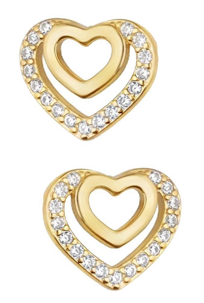 Paar Ohrstecker 925 Silber Herz 18k Gold vergoldet Frauen Damen Ohrringe Herzohrringe