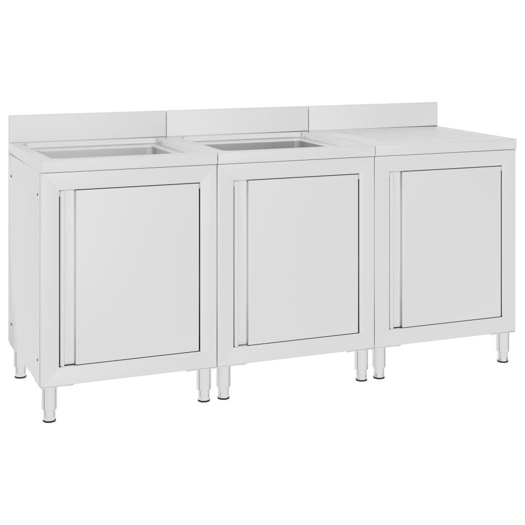 vidaXL Unterschrank Gastro-Spülenunterschrank 180x60x96 cm Edelstahl