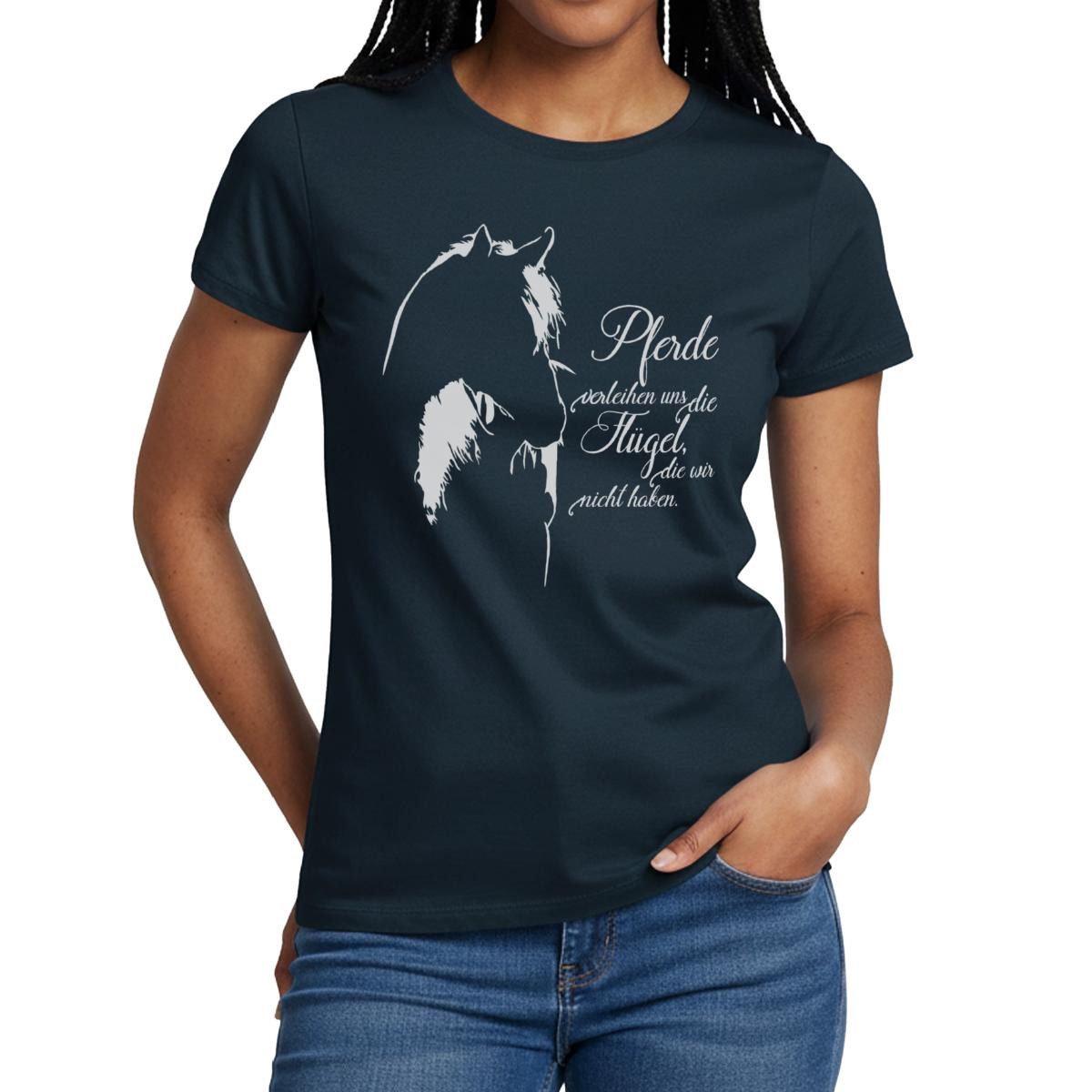 Spreadshirt T-Shirt Pferde Verleihen Uns Flügel Spruch Pferdebesitzer Frauen T-Shirt (1-tlg)