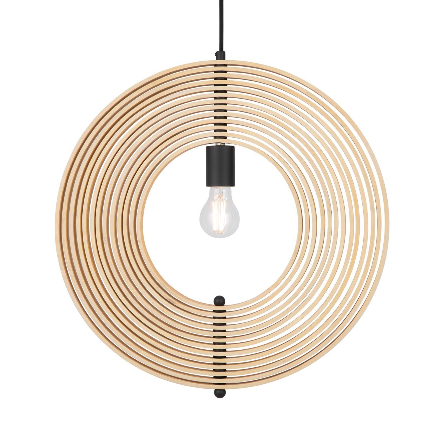 Licht-Erlebnisse Pendelleuchte THOR, ohne Leuchtmittel, Holz Metall E27 D: 43 cm H: max. 345,5 cm Schwarz Beige rund