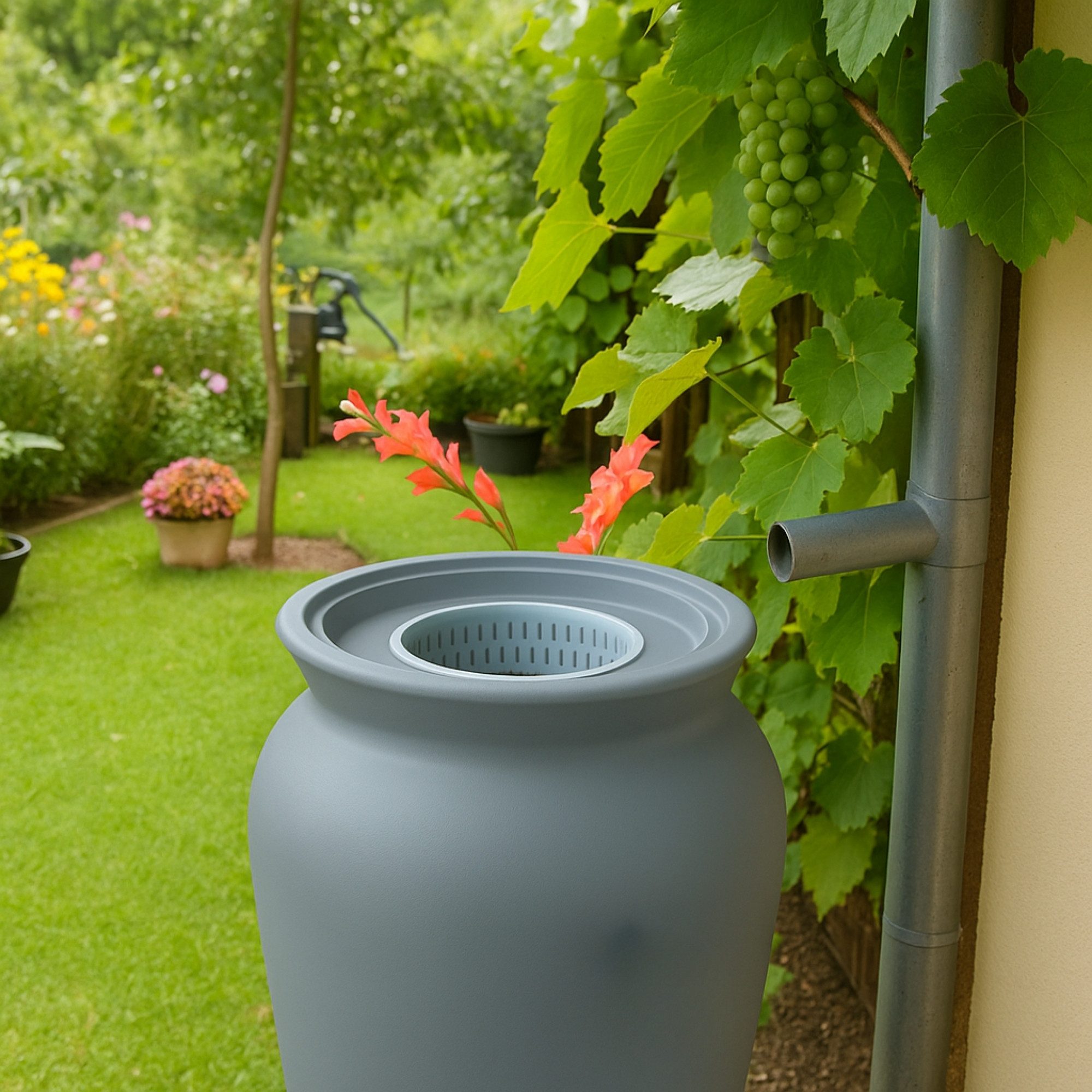 YourCasa Regentonne 120-230 Liter [DropCatcher] mit Filterkorb, 120 l, Frostsicher, Filterkorb, Wasserhahn