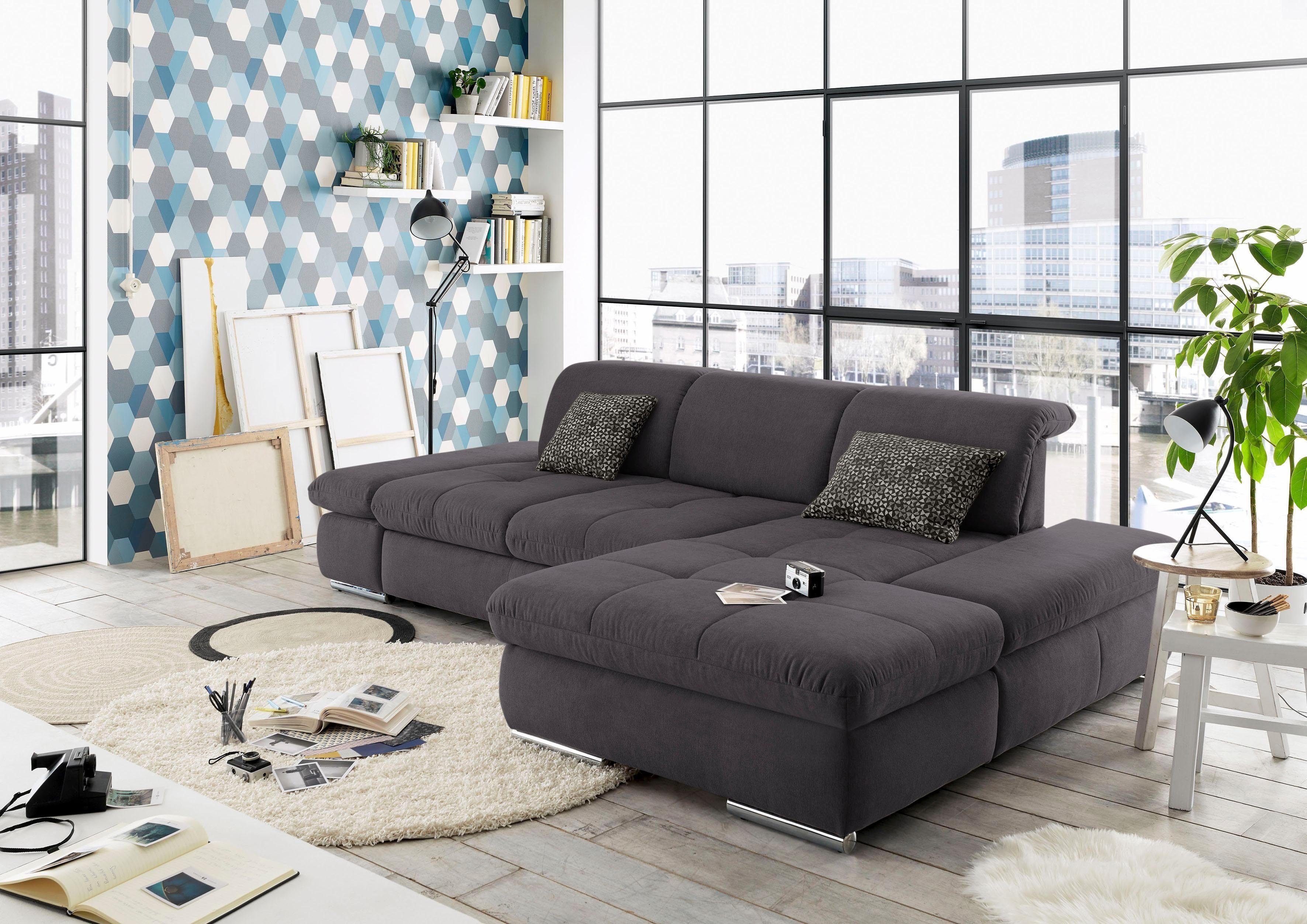 set one by Musterring Ecksofa SO4100 V, mit verstellbaren Kopfteilen, wahlweise mit Funktionen, Cord-Bezug