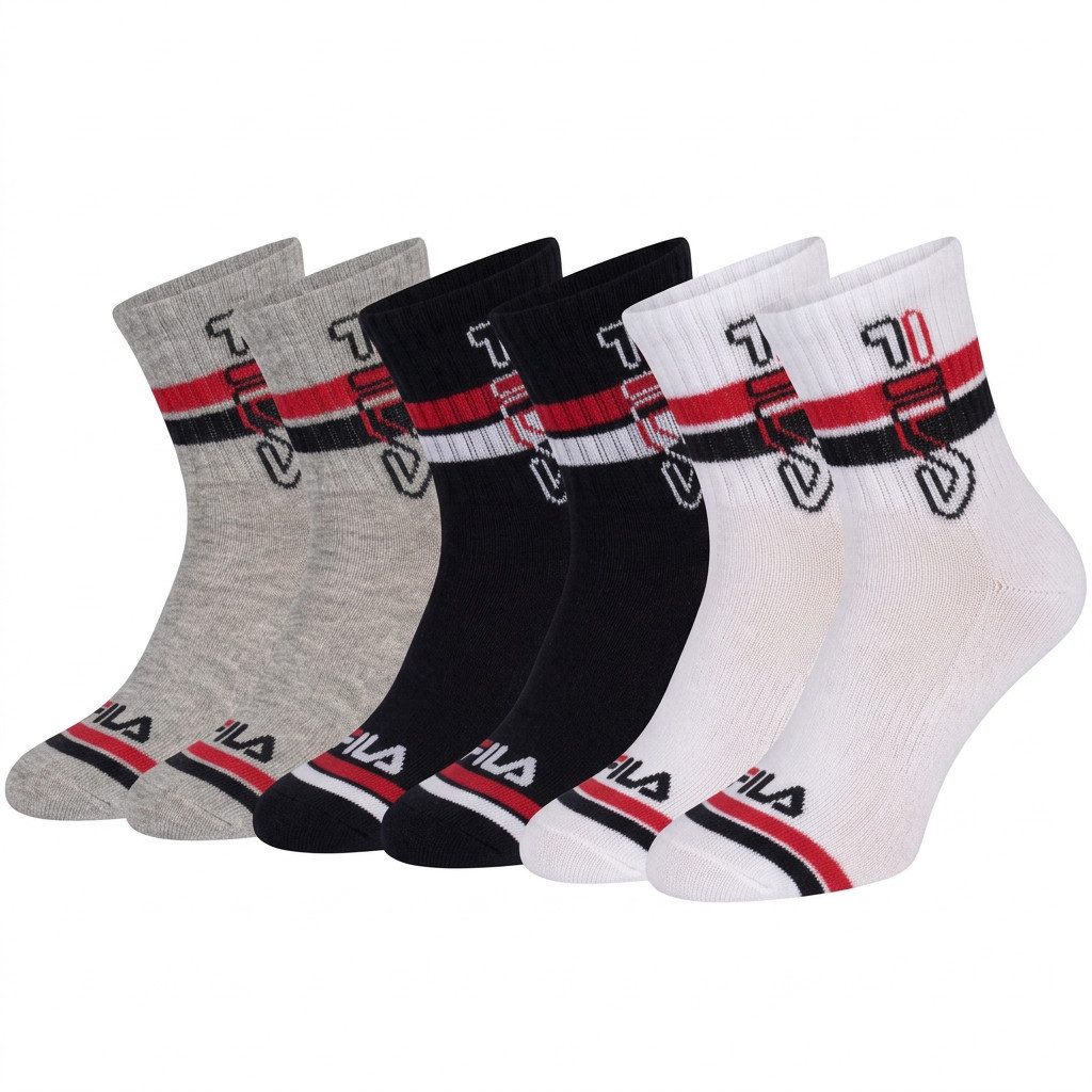 Fila Kurzsocken JUNIOR BOY QUARTER SOCKS (6 Paar) sportliches Design mit dynamischen Streifen
