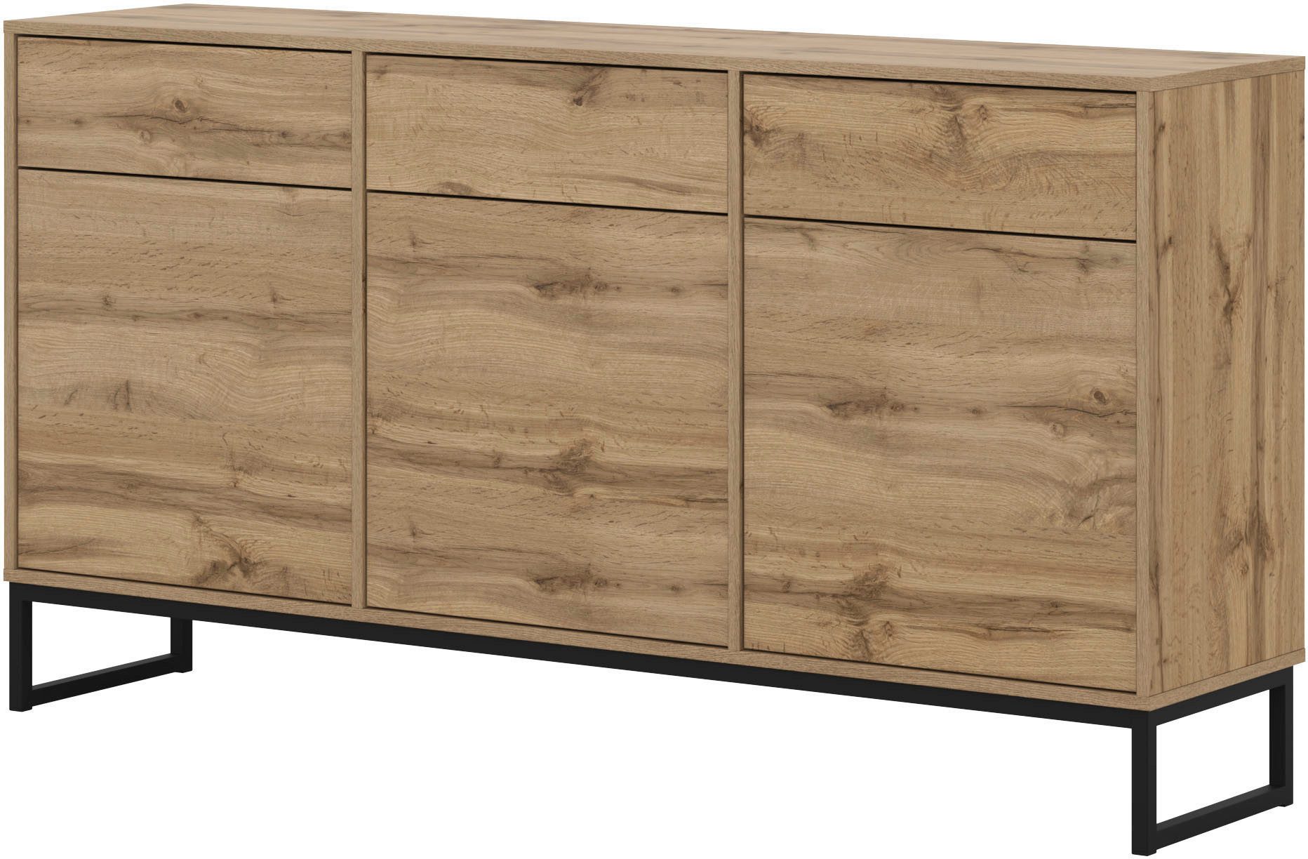 OTTO home Sideboard Loft, Breite 157 cm, grifflose Kommode 3 Türen/3 Schubkästen., Schubladenschrank mit viel Stauraum, Einlegeböden verstellbar
