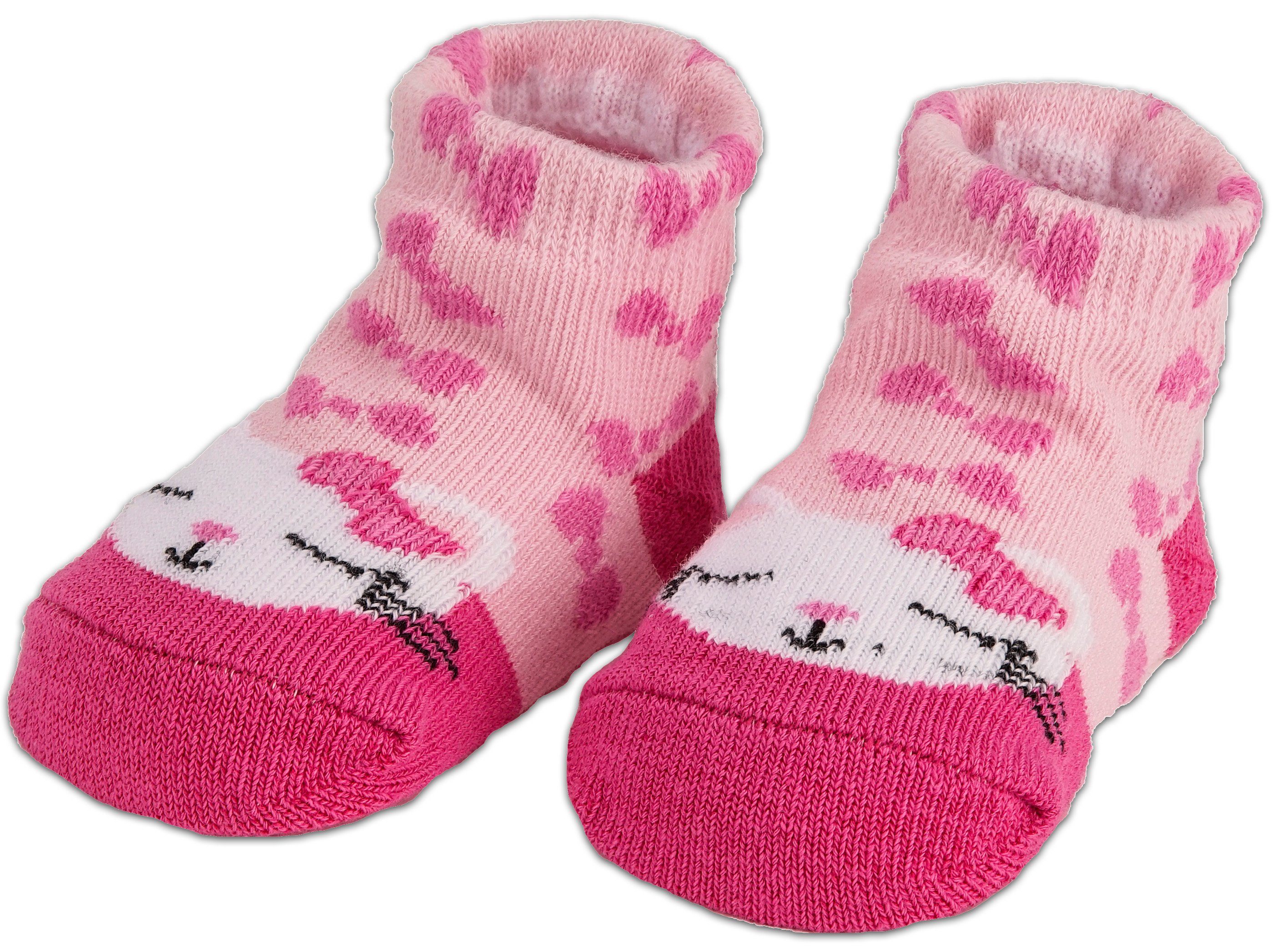 BRUBAKER Socken Babysocken für Mädchen 0-12 Monate (4-Paar, Baumwollsocken mit Katzen Motiven Pink/Rosa) Baby Geschenkset für Neugeborene in Geschenkverpackung  – Bild 4 von 5