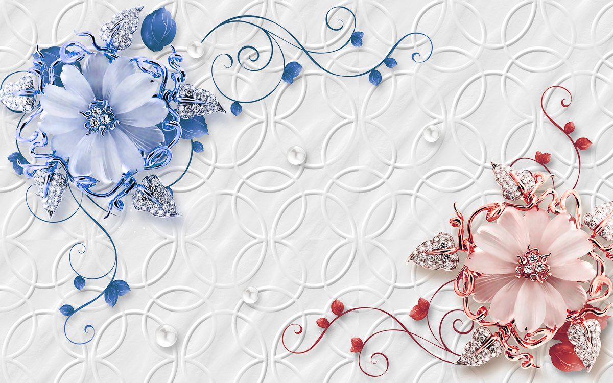 Muster Papermoon rot Blumen Fototapete blau mit