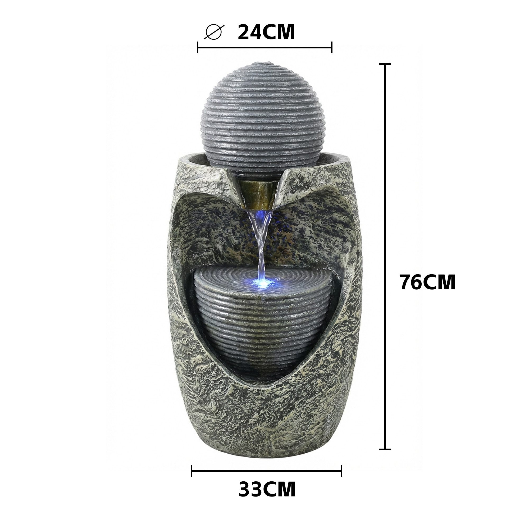 Köhko Gartenbrunnen „Steinquell Aura“ mit LED –Moderner Gartenbrunnen in Natursteinoptik