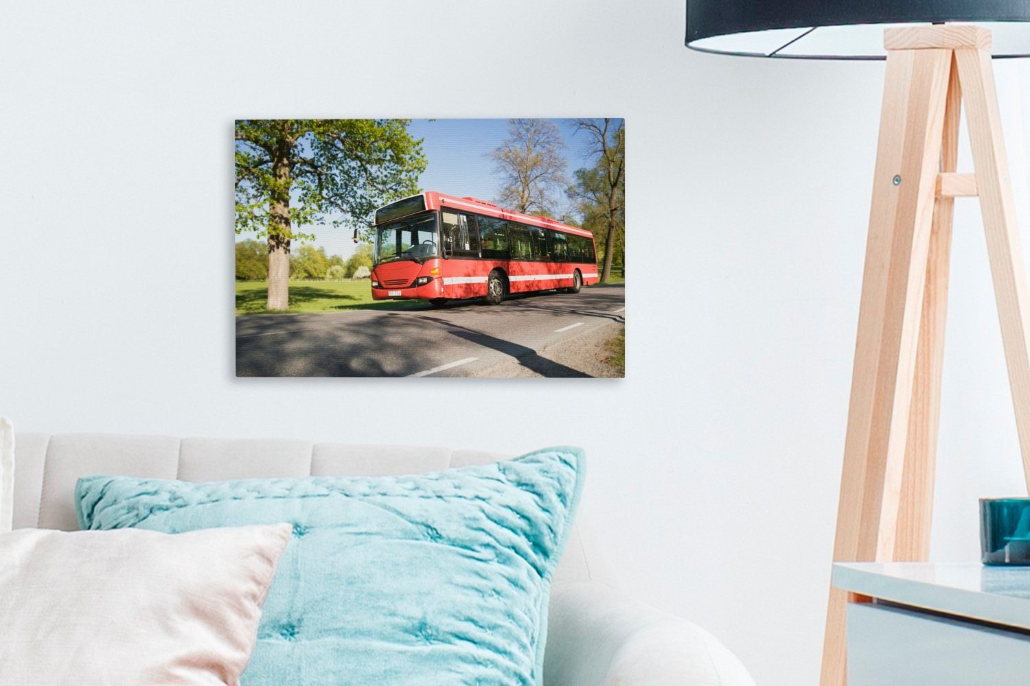 30x20 cm St), Eine Wanddeko, eines OneMillionCanvasses® Wandbild Aufhängefertig, fahrenden Leinwandbild (1 Seitenansicht Leinwandbilder, Busses,