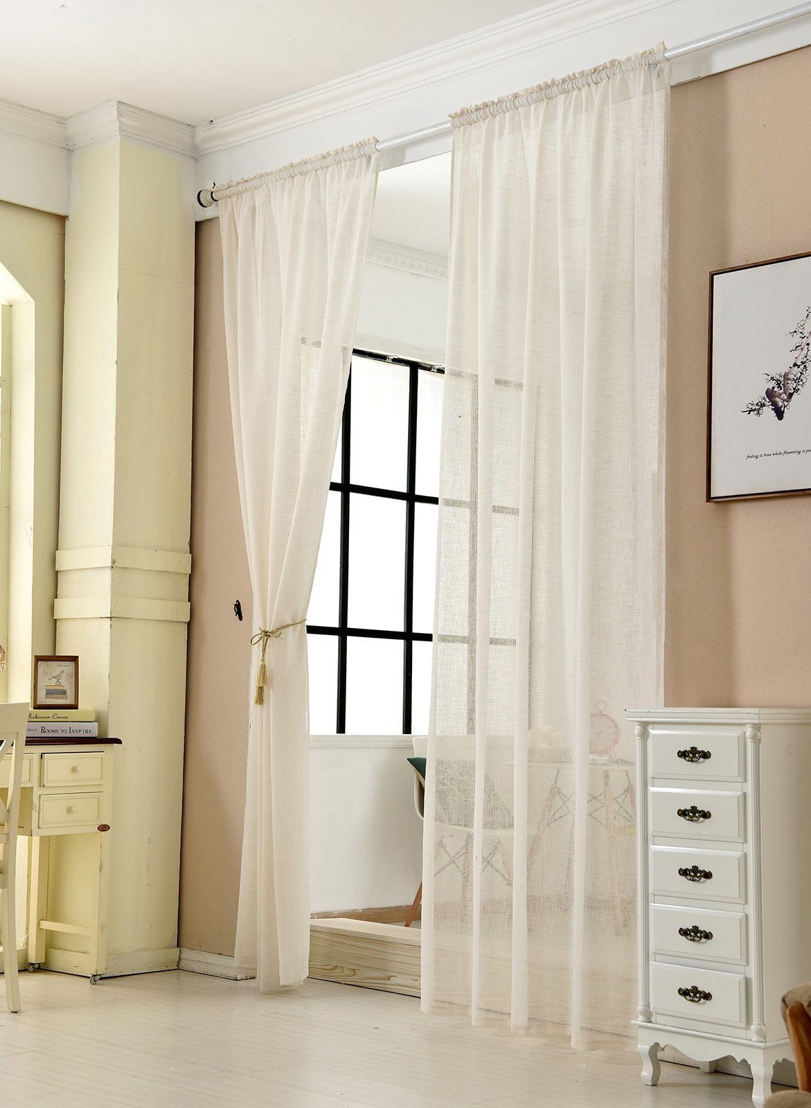 Woltu Gardine (1 St), Kräuselband, halbtransparent, mit Kräuselband Leinen günstig online kaufen