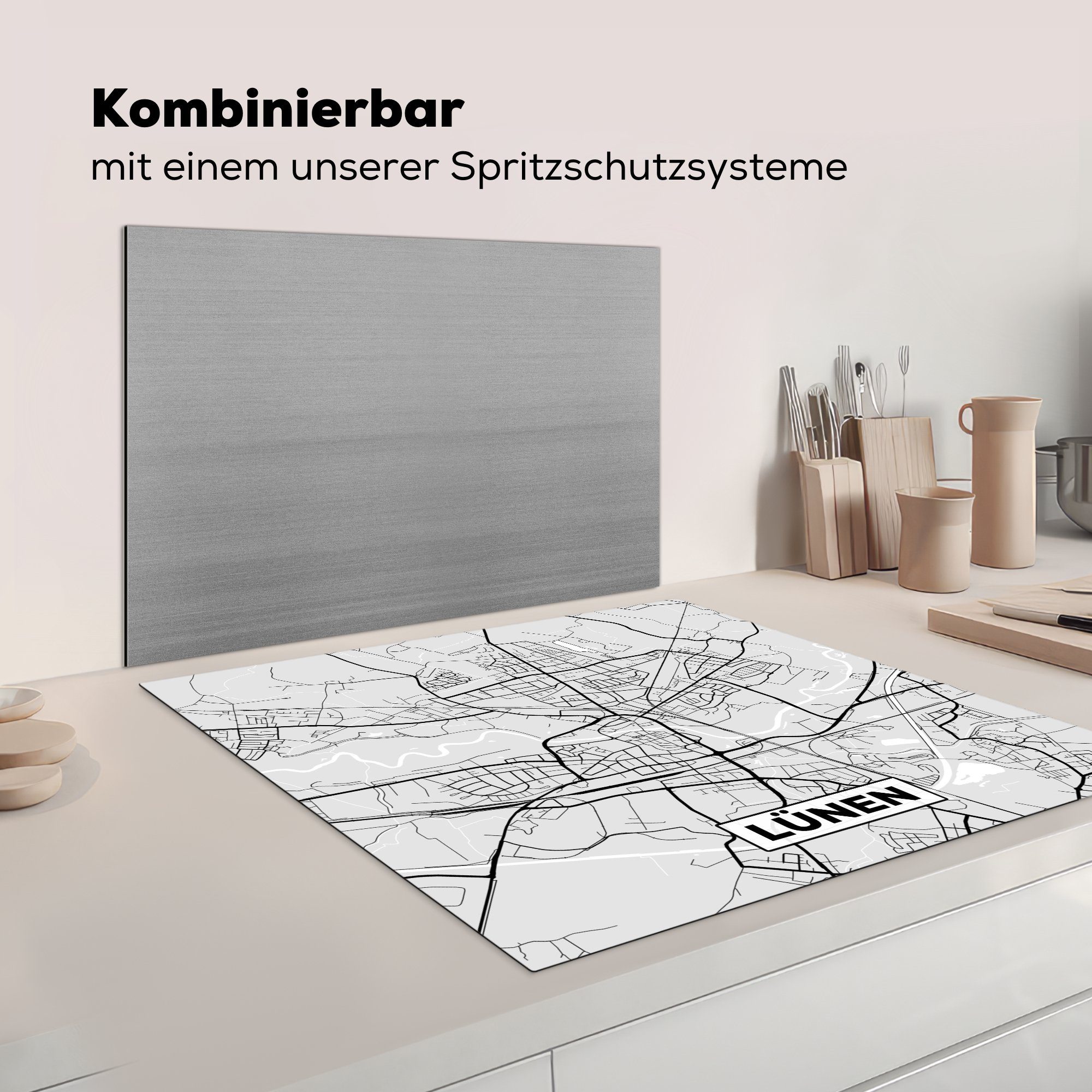 MuchoWow Herdblende-/Abdeckplatte Lünen 78x78 küche Karte, tlg), - (1 Arbeitsplatte - Vinyl, cm, Ceranfeldabdeckung, für Deutschland - Stadtplan Karte 