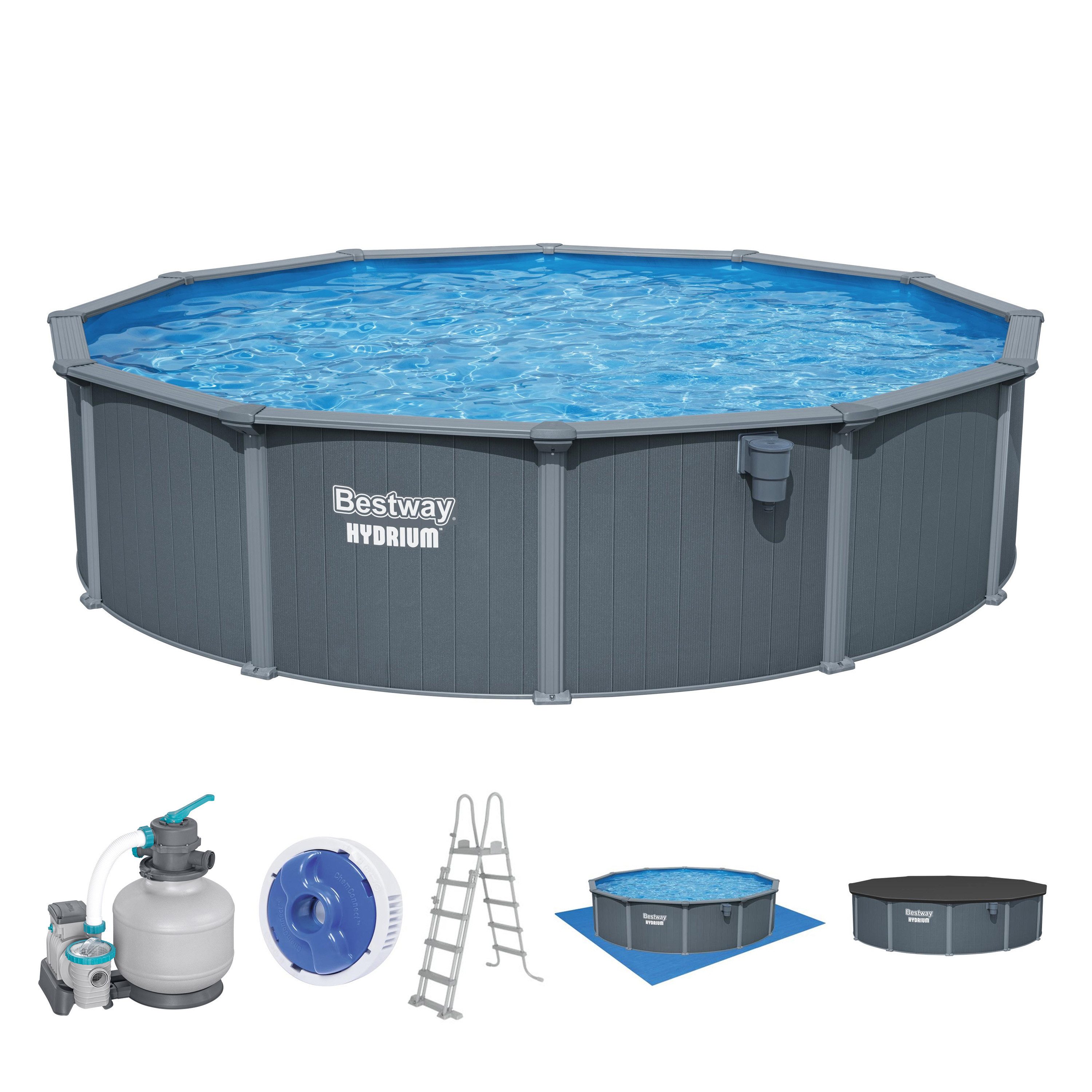 Bestway Pool Hydrium (Set, Inkl. Sandfilteranlage, Sicherheitsleiter, Abdeckplane, Bodenplane), Ø 549 x 132 cm