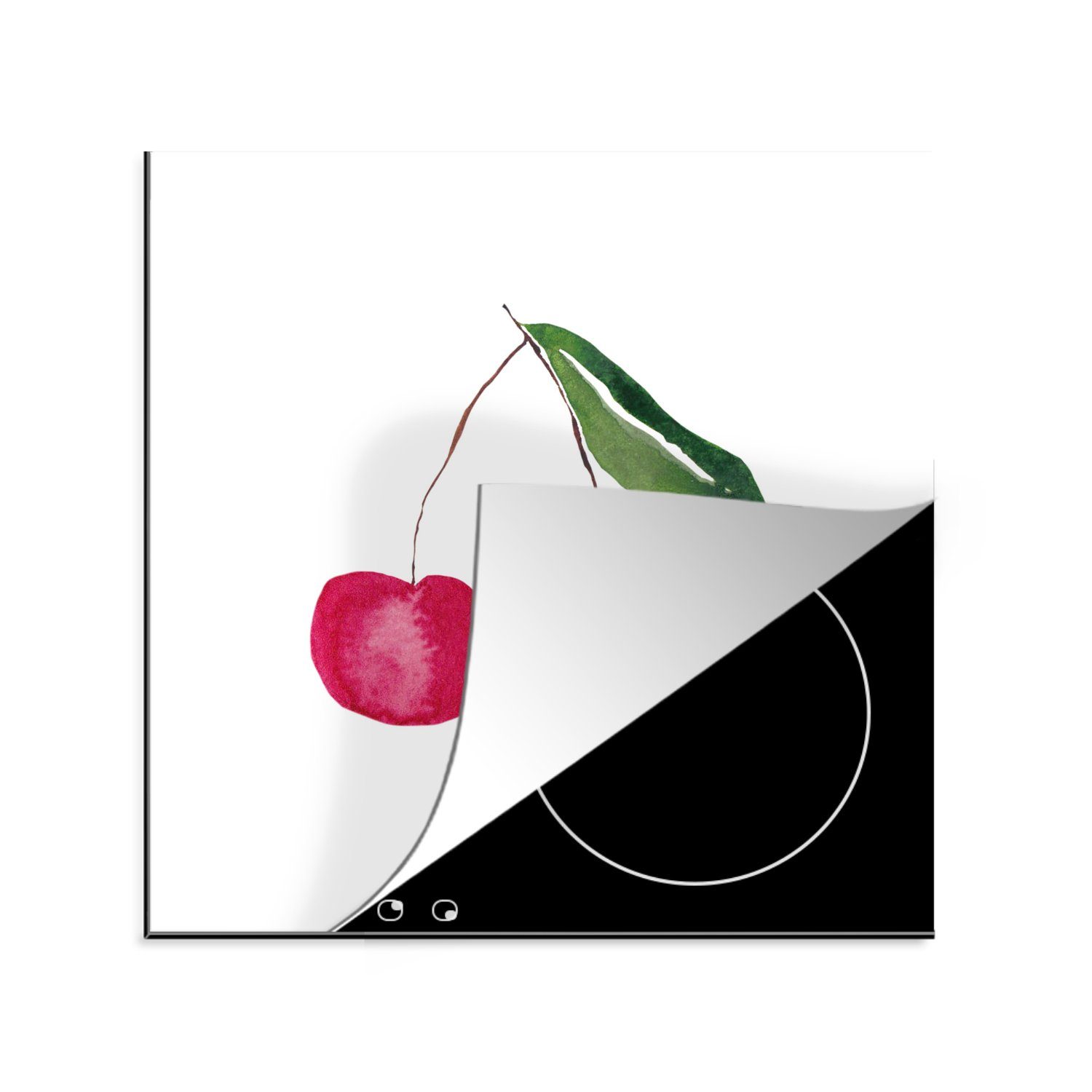 MuchoWow Herdblende-/Abdeckplatte Kirschen - Rote Früchte - Weiß, Vinyl, (1 tlg), 78x78 cm, Ceranfeldabdeckung, Arbeitsplatte für küche