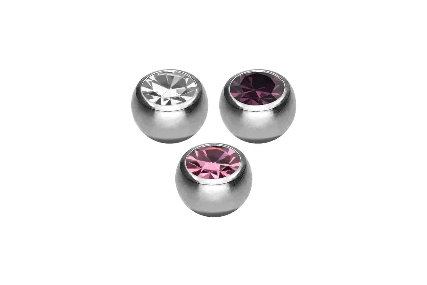 PIERCINGLINE Piercing-Set SET Chirurgenstahl Schraubkugel KRISTALL (Schraub-Aufsätze, 3erSET1 = 1,6 mm Gewinde)
